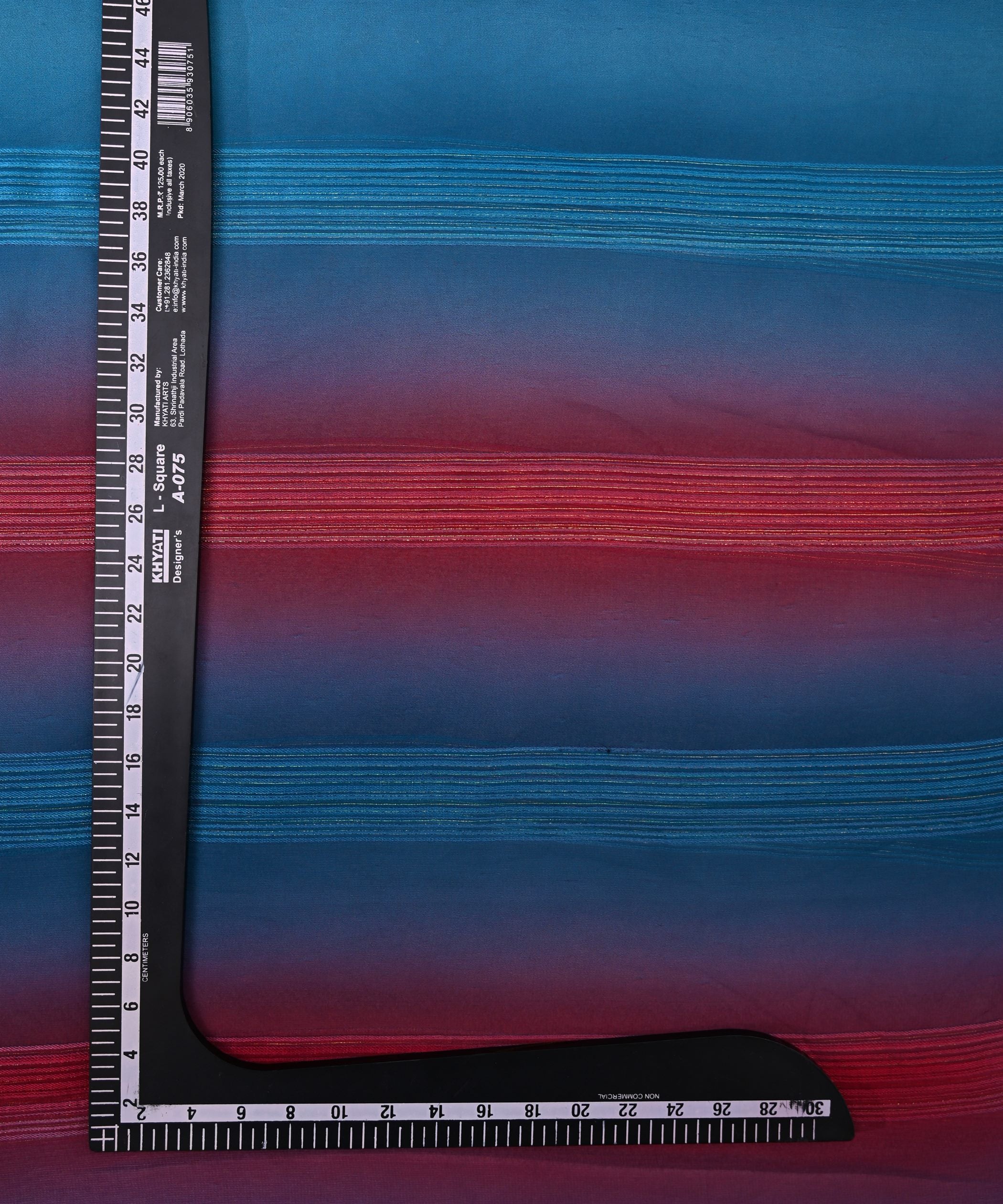 Sky Blue & Pink Multi-shaded Georgette Fabric with Satin Stripes