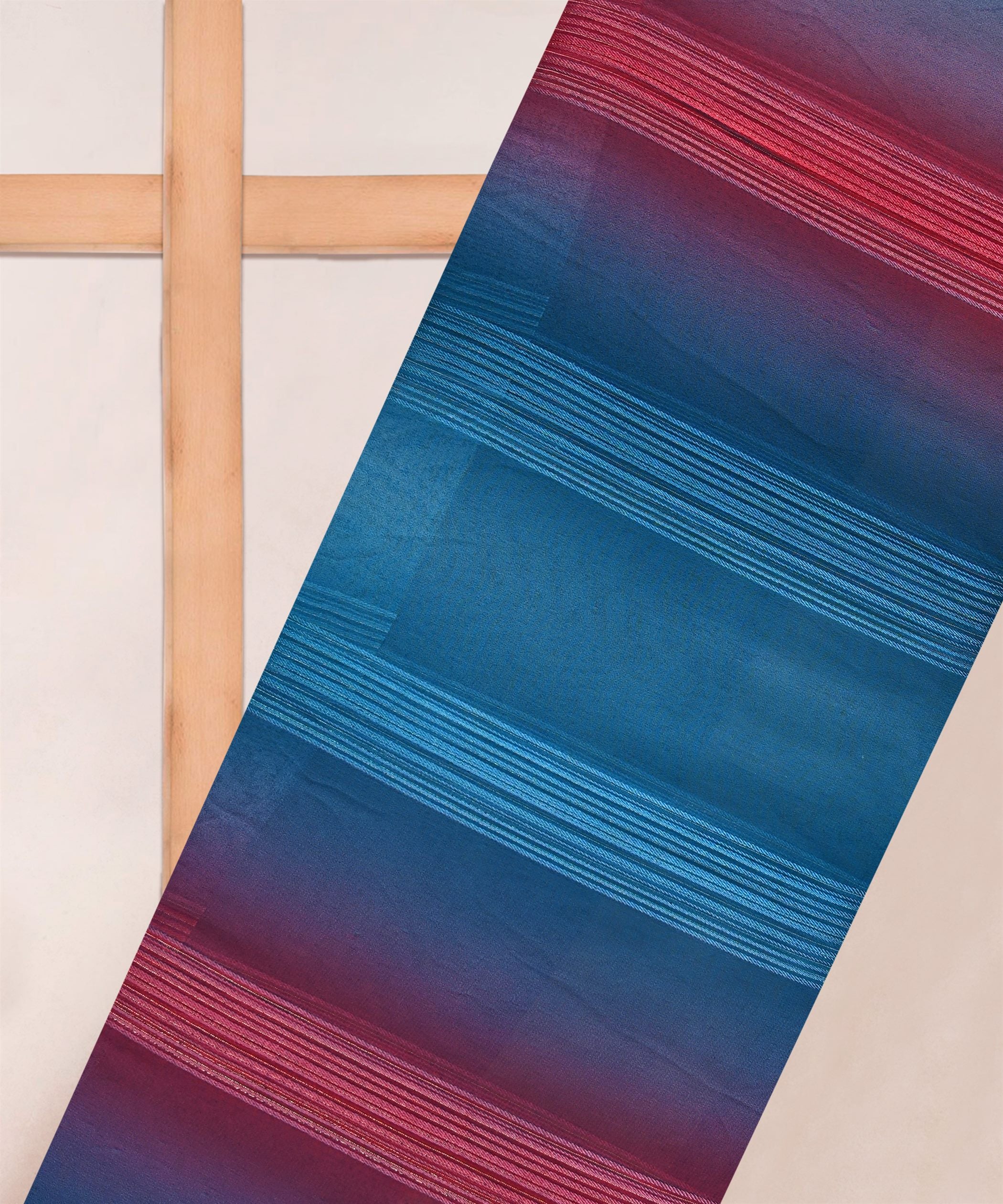 Sky Blue & Pink Multi-shaded Georgette Fabric with Satin Stripes