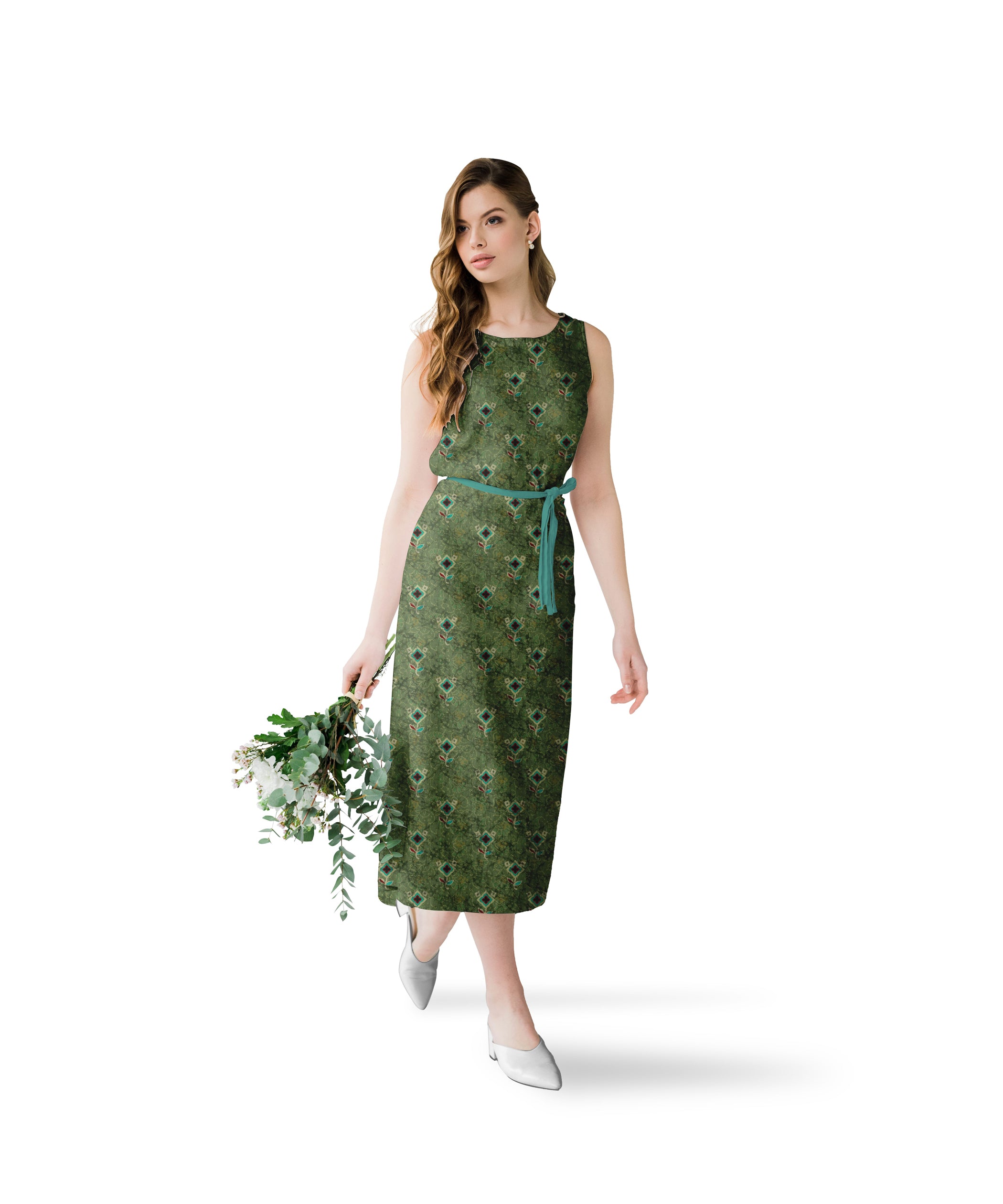 Olive Green-Geometric Ajrakh Flower Print