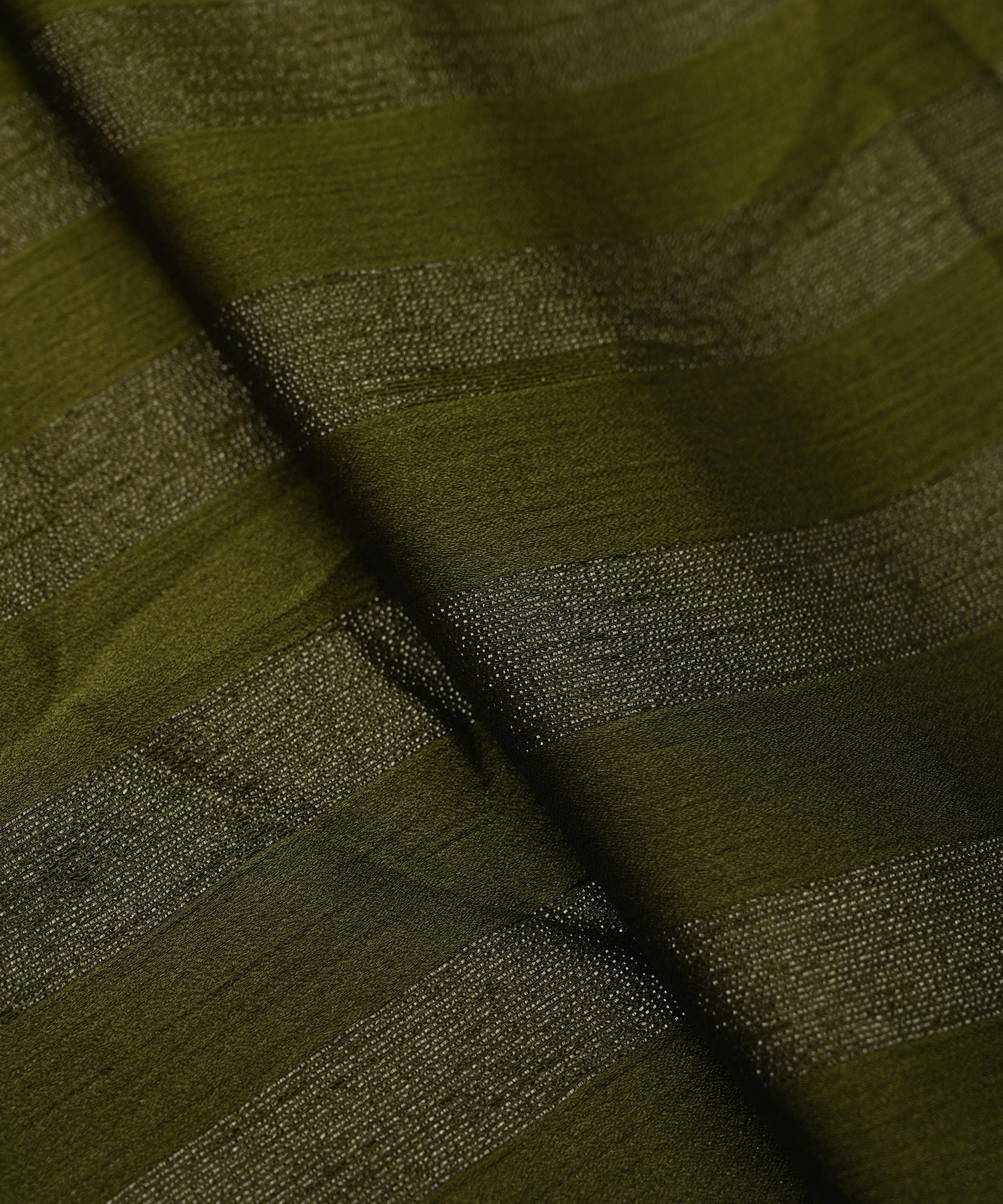Olive Green Ombre Shaded Chiffon Fabric with Zari Patta