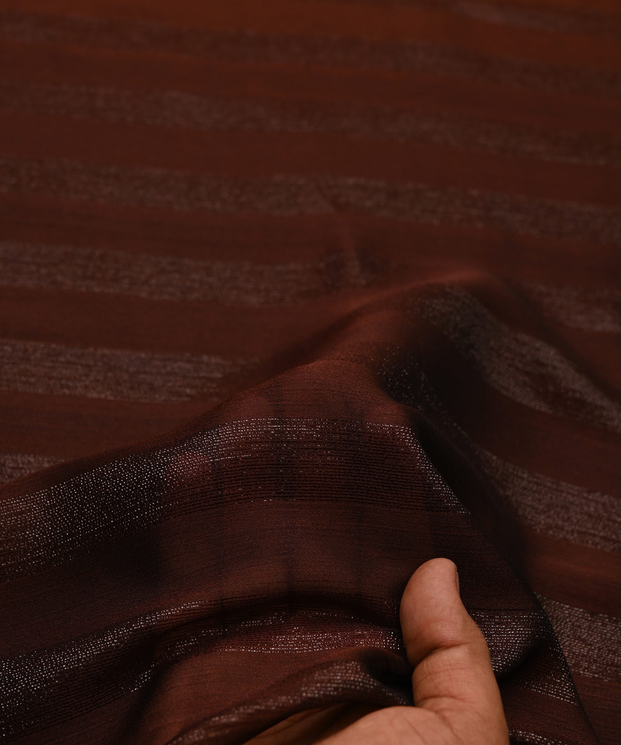 Rust Orange Ombre Shaded Chiffon Fabric with Zari Patta