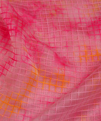 Baby Pink Shibori Print Organza Fabric with Checks