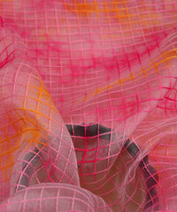 Baby Pink Shibori Print Organza Fabric with Checks