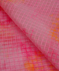 Baby Pink Shibori Print Organza Fabric with Checks