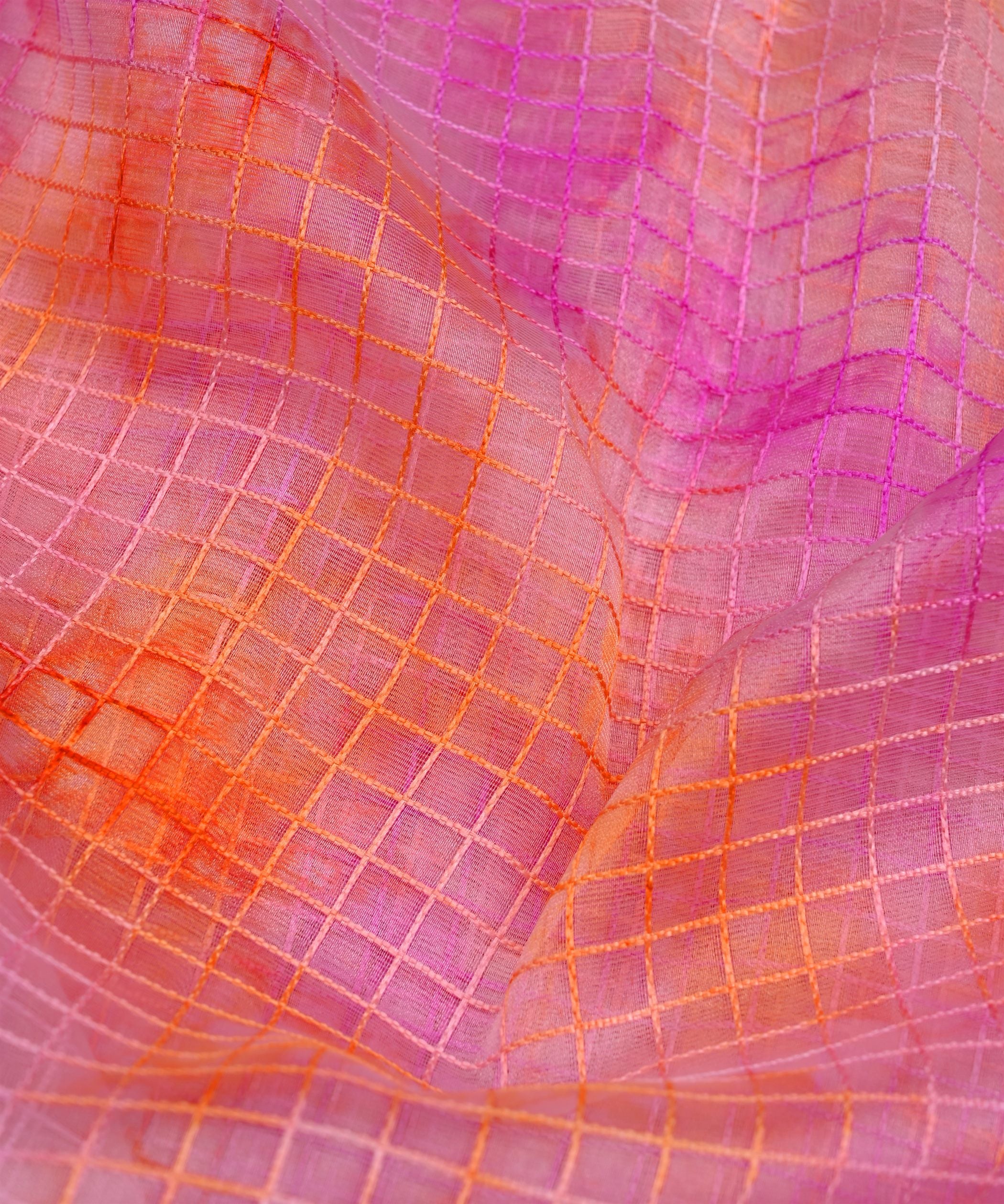 Lavender Shibori Print Organza Fabric with Checks