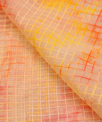 Yellow Shibori Print Organza Fabric with Checks