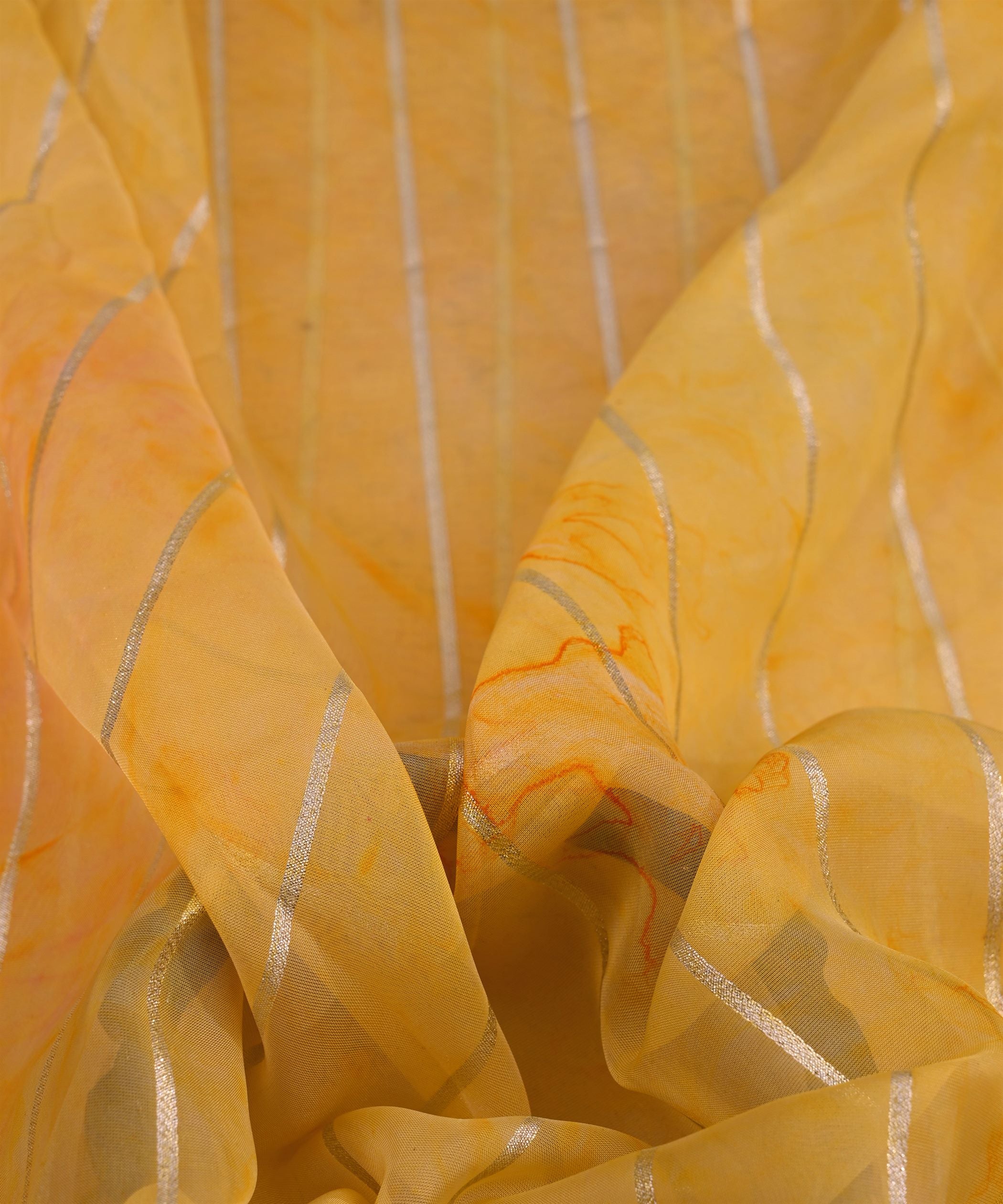 Lime Yellow Organza Fabric with Silver Lining