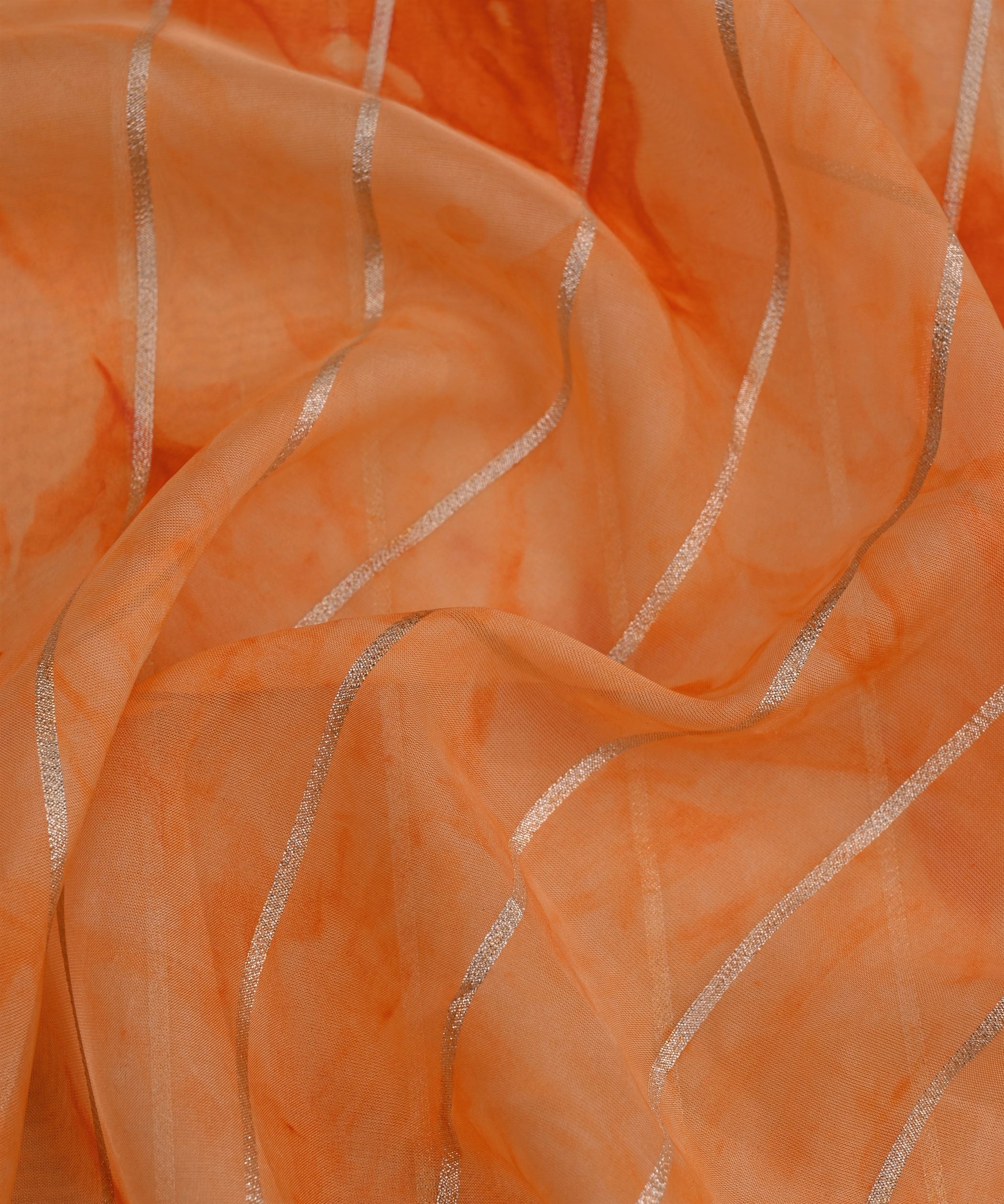 Orange Organza Fabric with Silver Lining