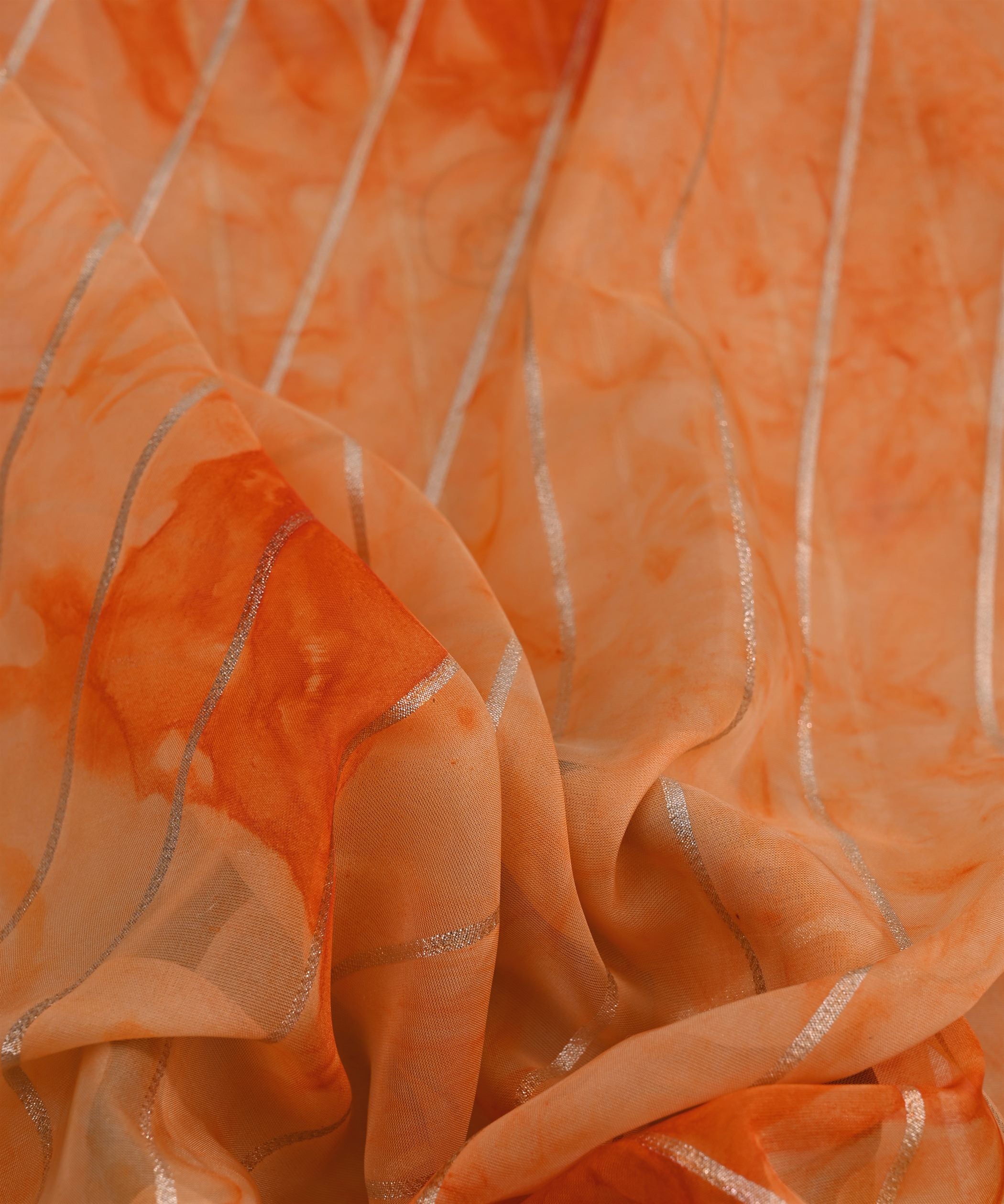 Orange Organza Fabric with Silver Lining