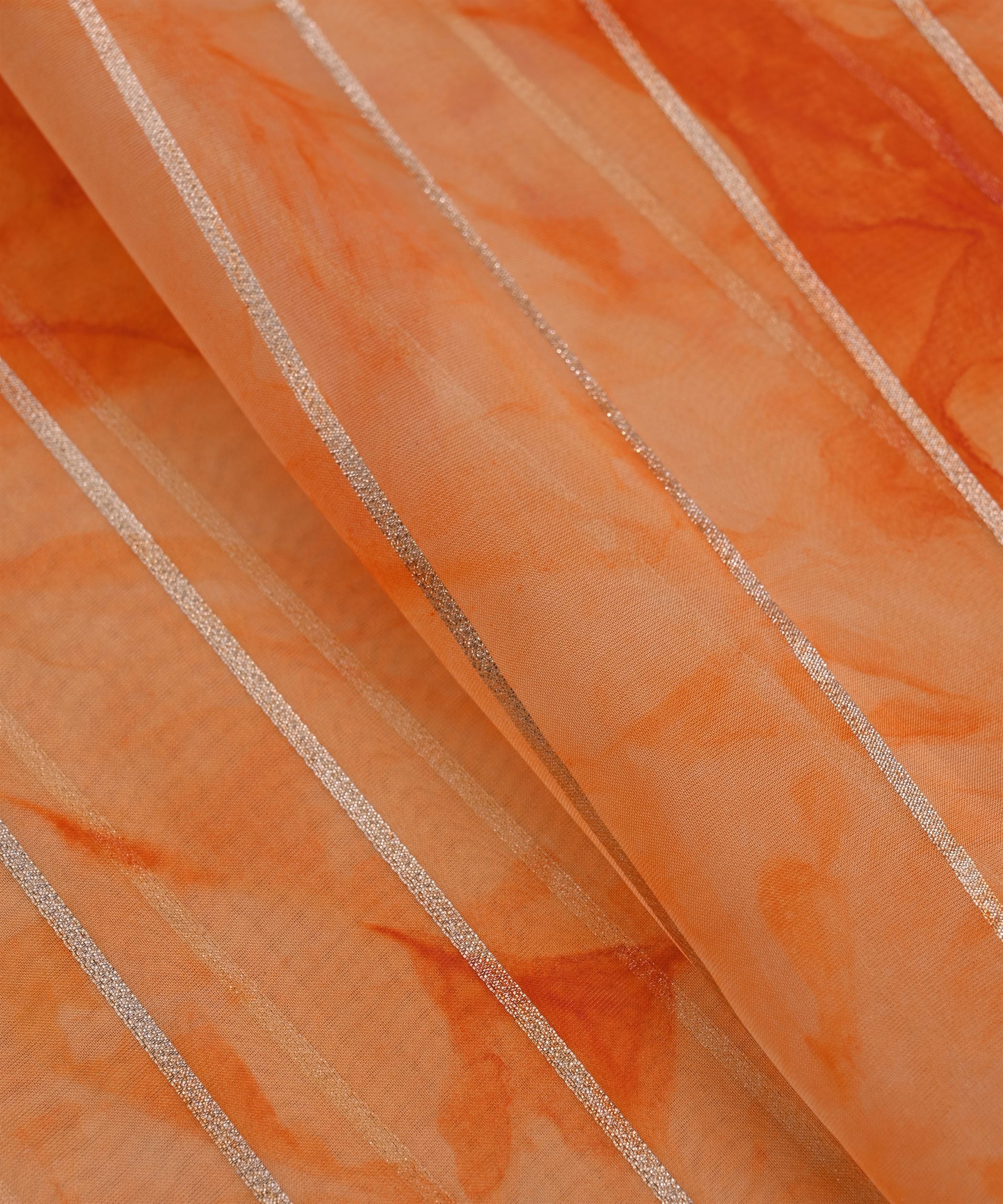 Orange Organza Fabric with Silver Lining