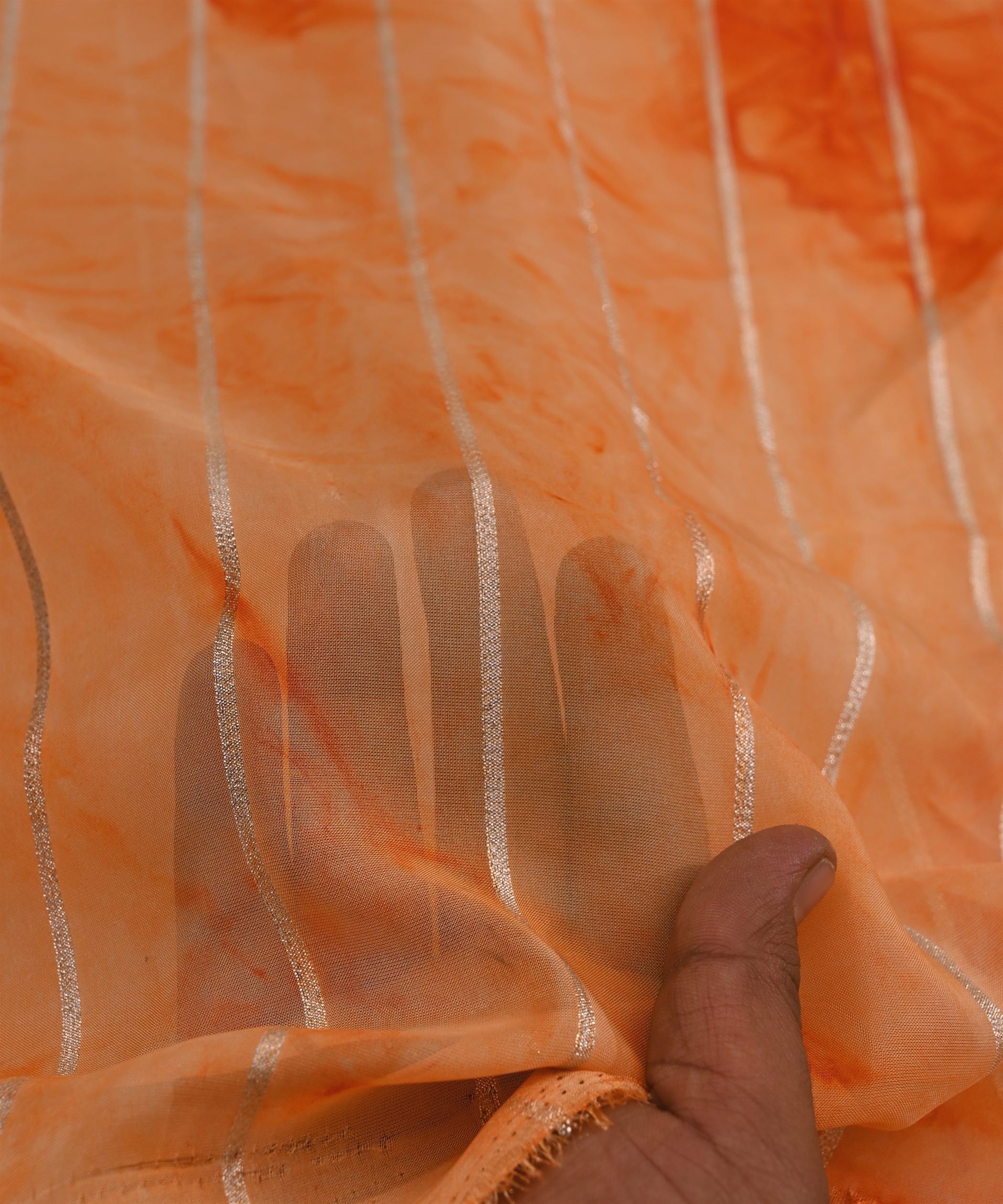 Orange Organza Fabric with Silver Lining