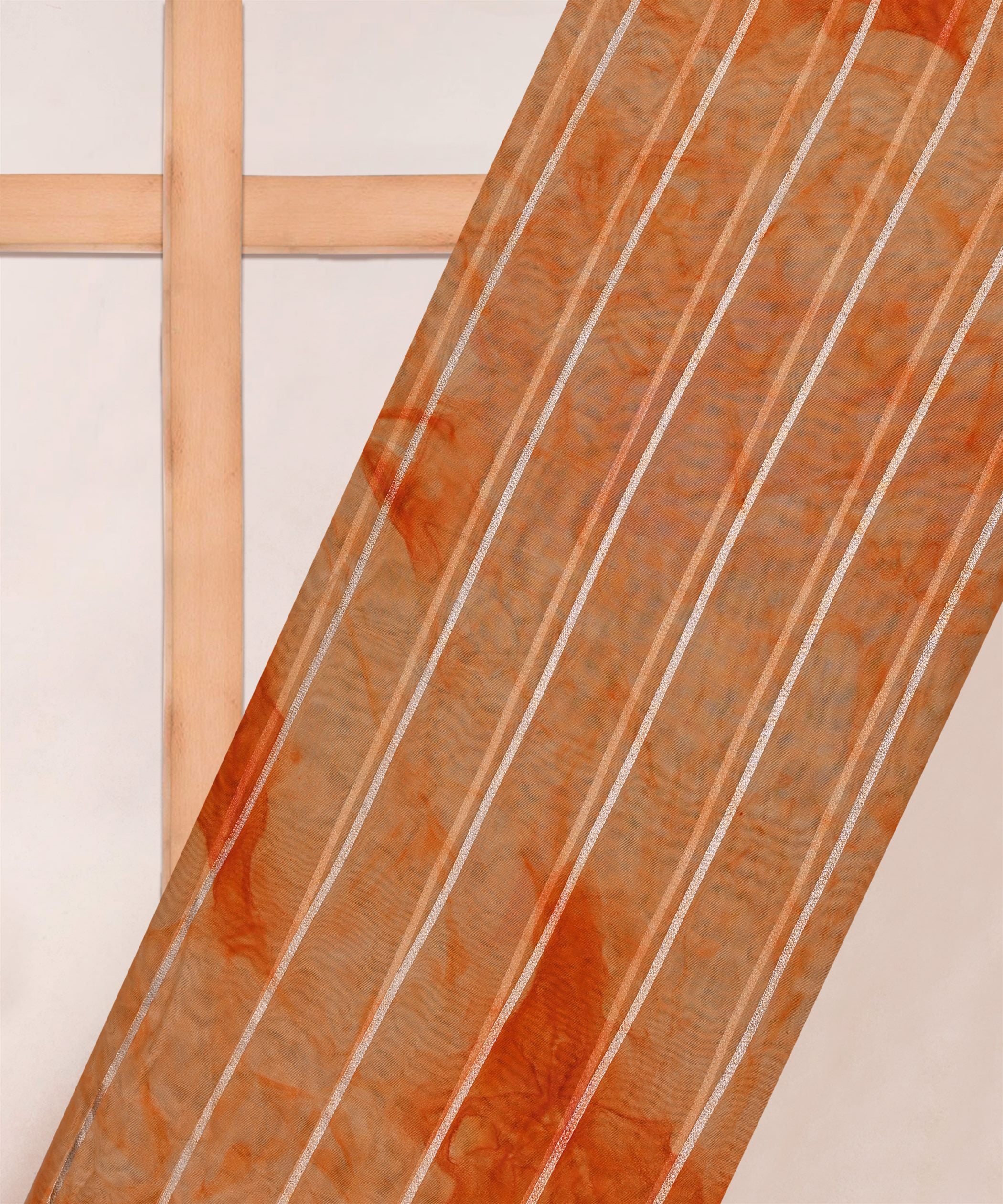 Orange Organza Fabric with Silver Lining