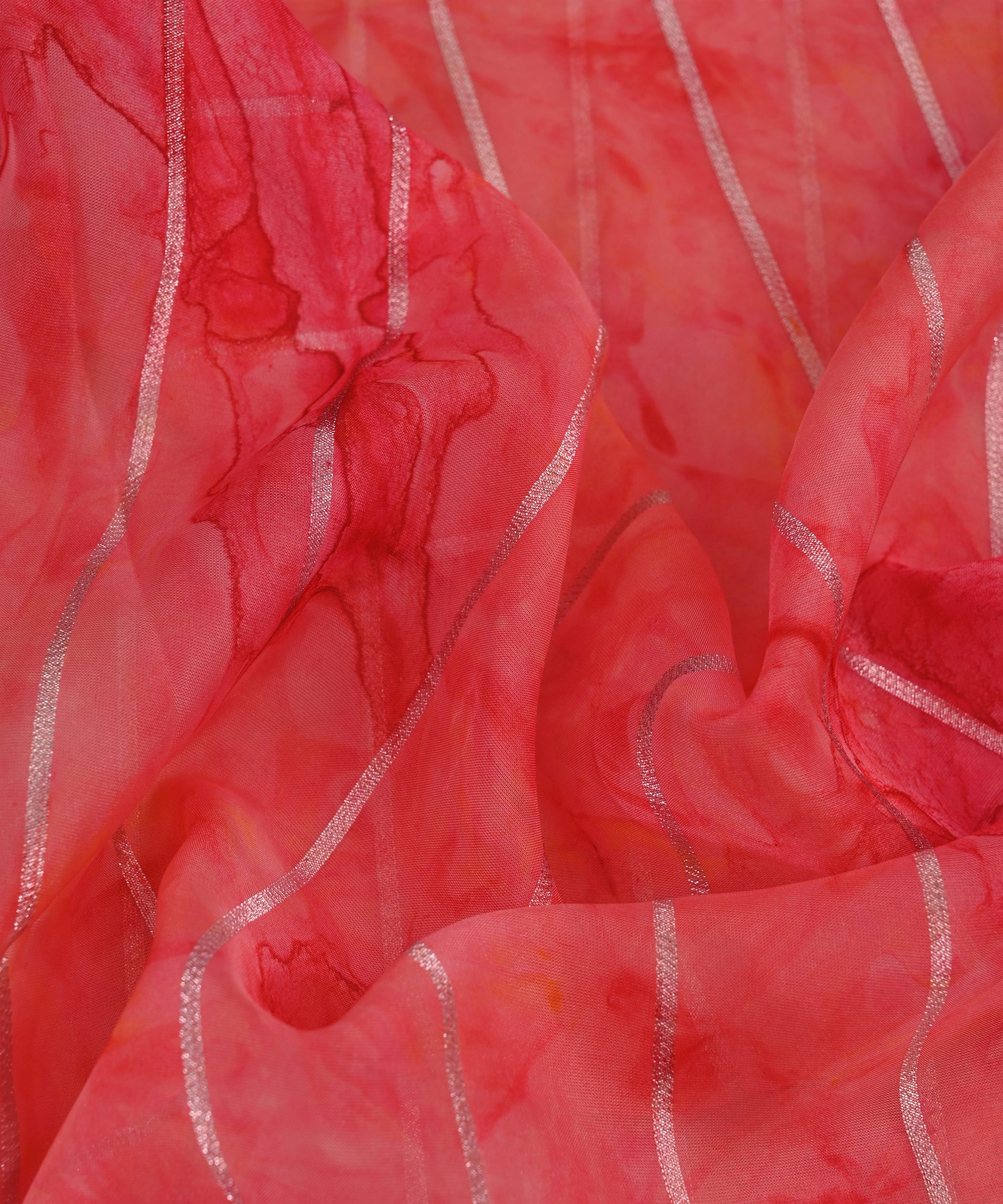 Pink Organza Fabric with Silver Lining