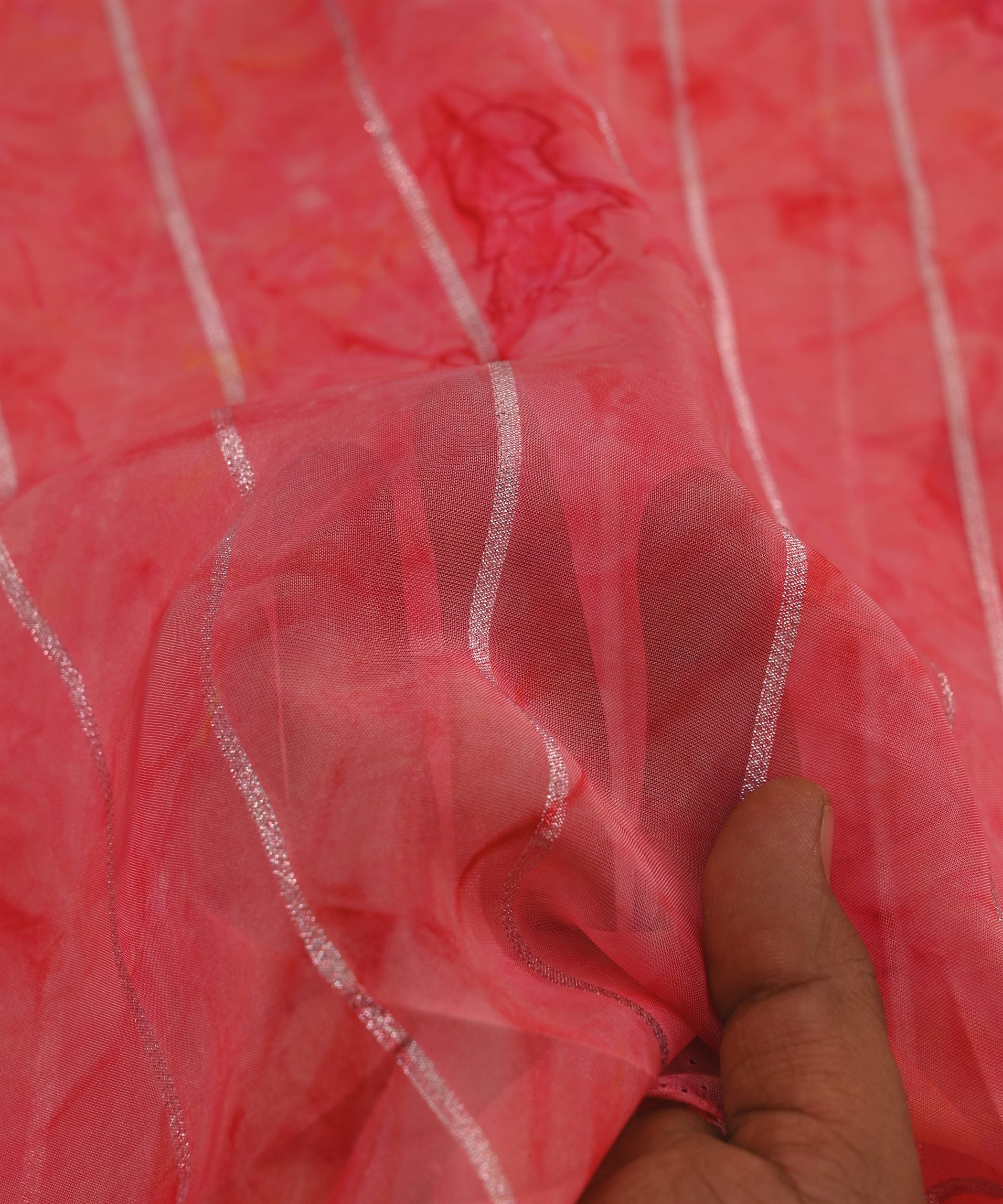 Pink Organza Fabric with Silver Lining