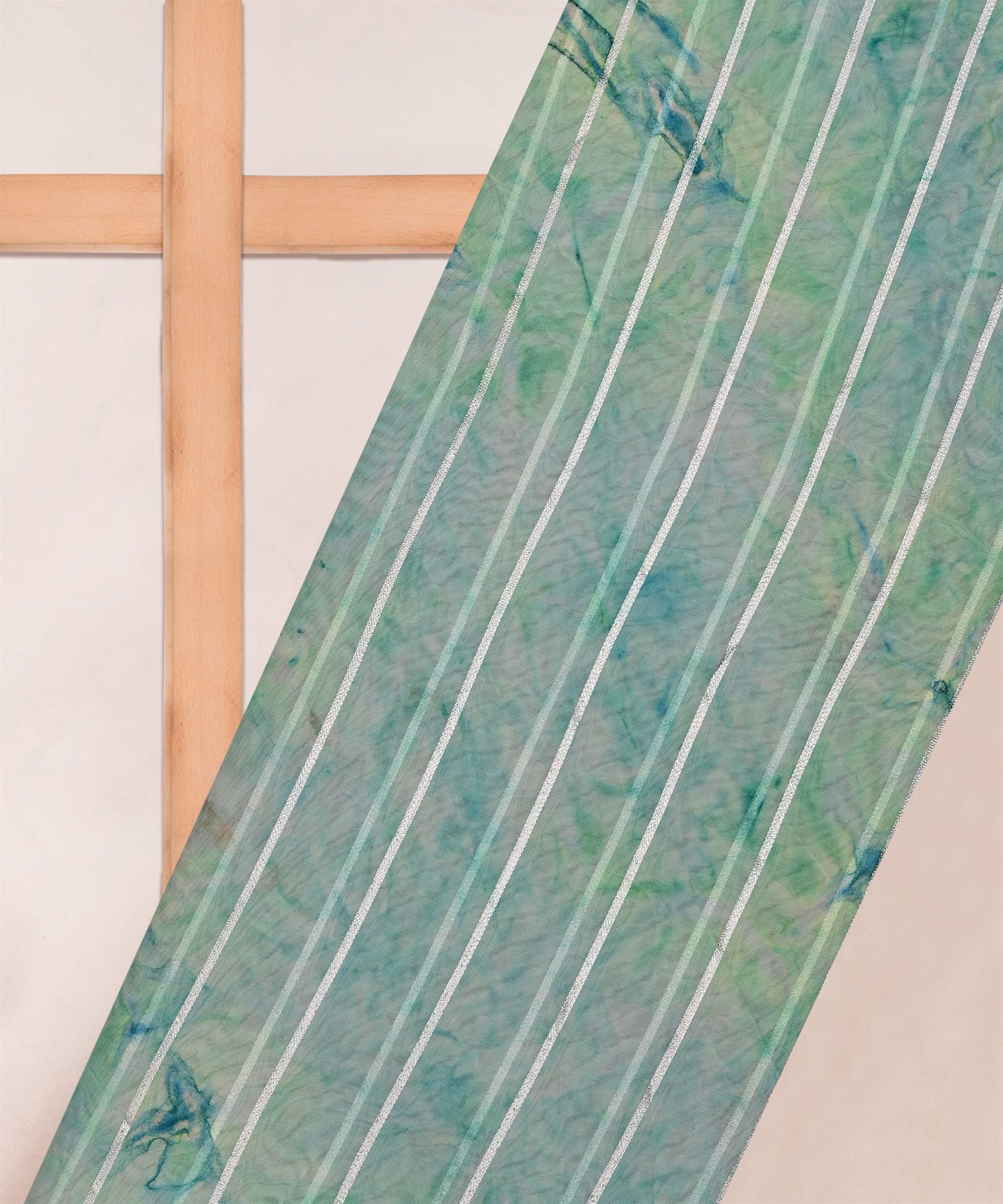 Sea Green Organza Fabric with Silver Lining