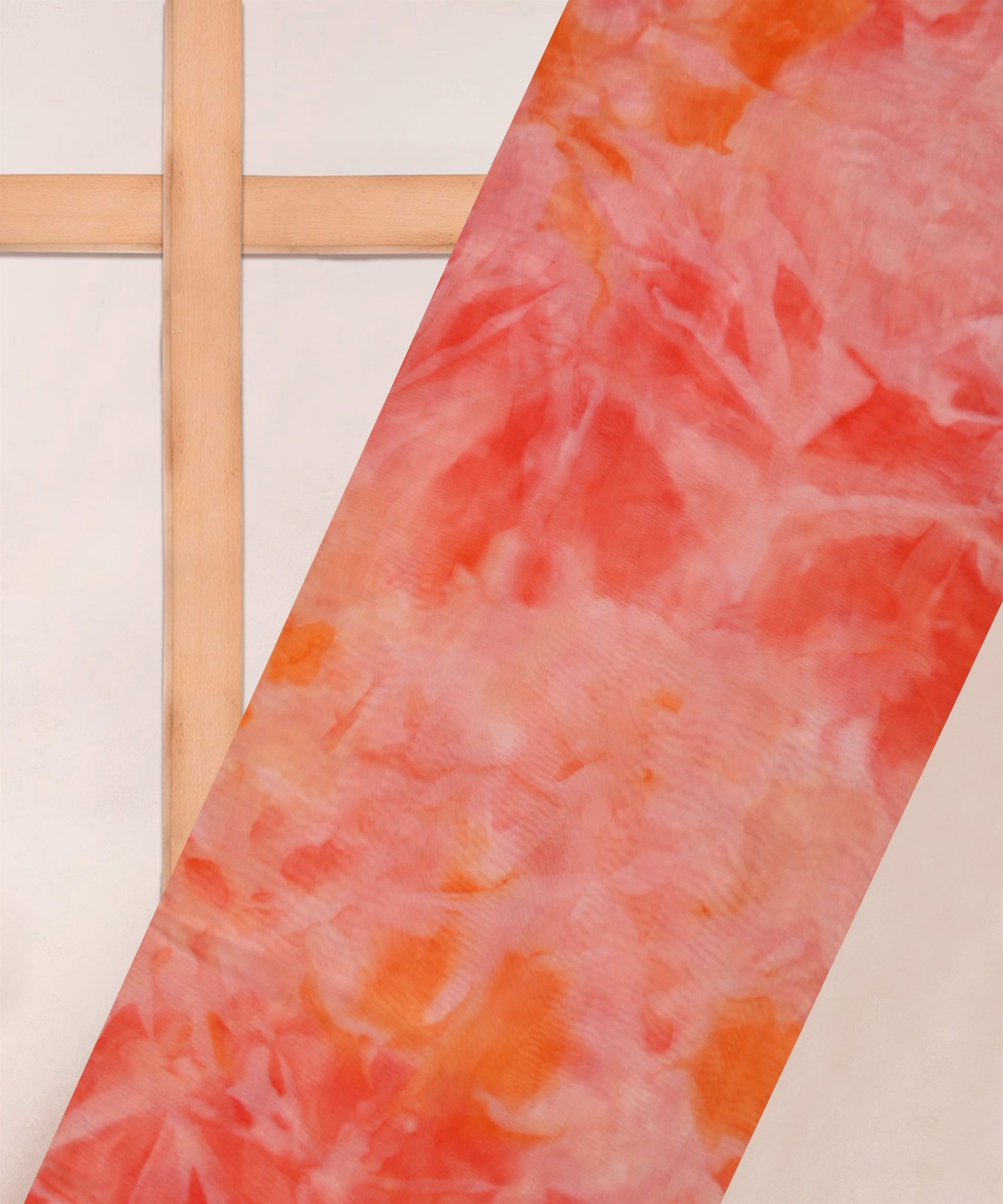 Orange & Red Tie and Dye Organza Fabric