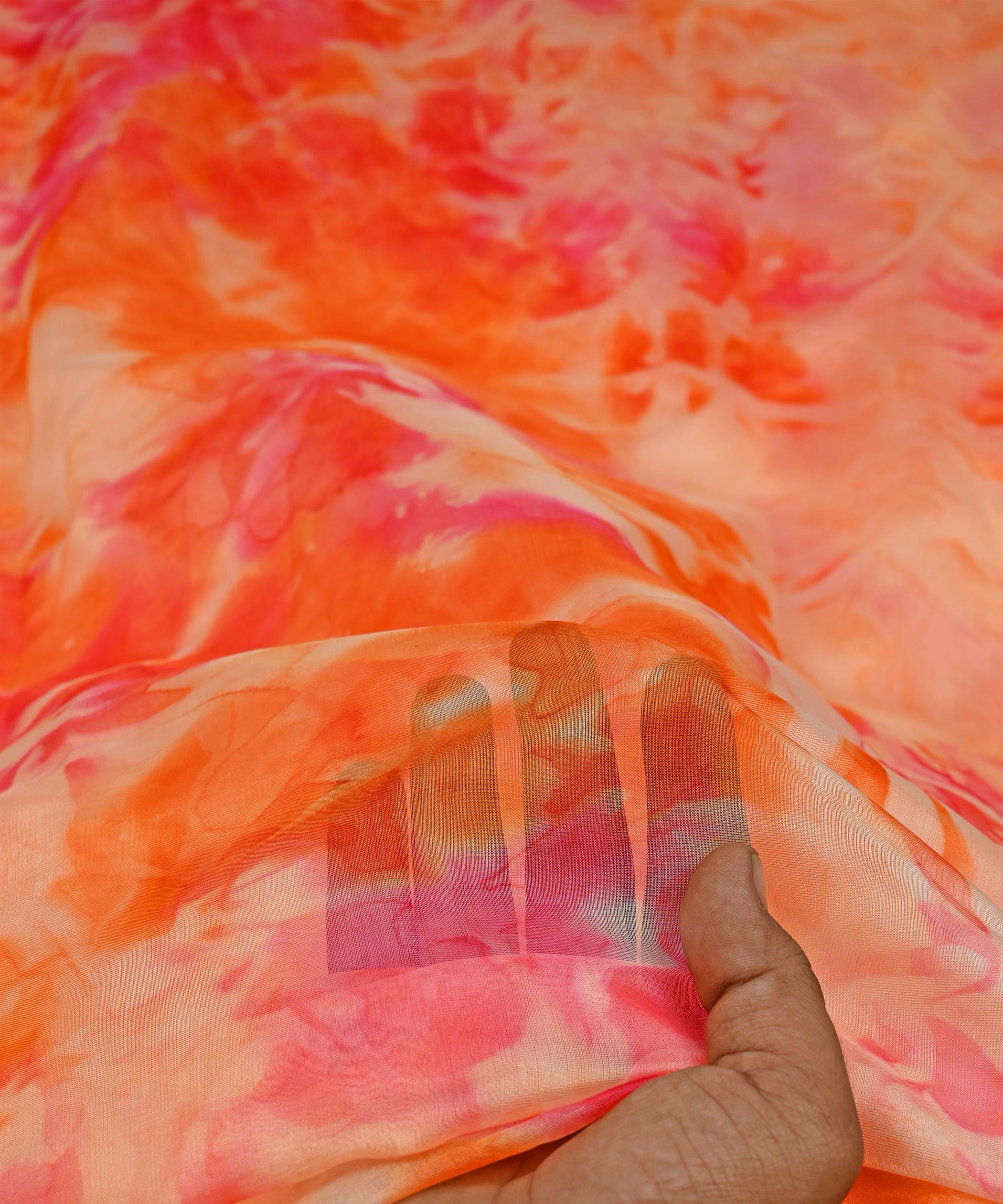 Pink & Orange Tie and Dye Organza Fabric