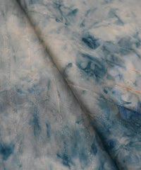 Denim Blue Tie and Dye Organza Fabric with Fur Lining