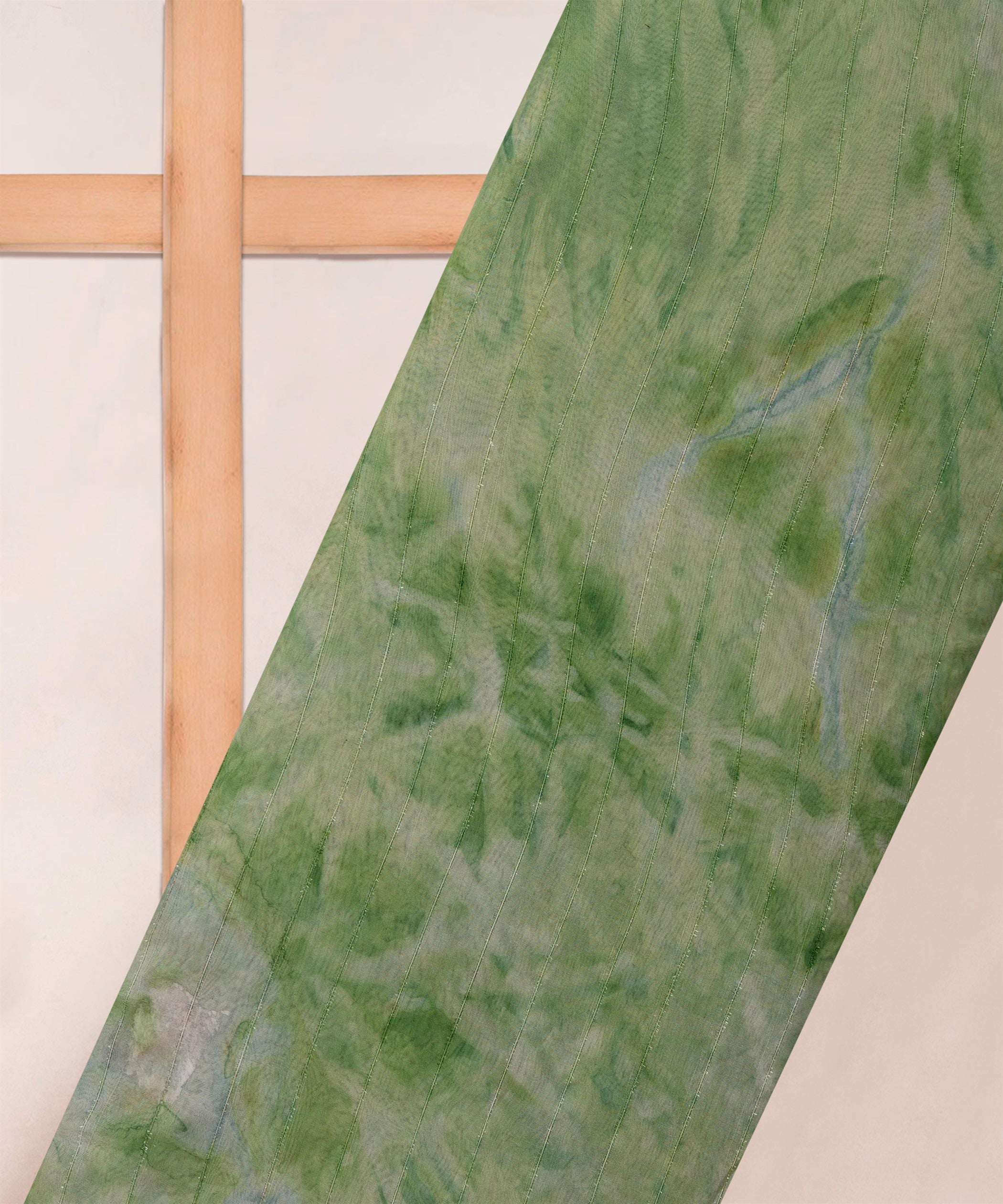 Green Tie and Dye Organza Fabric with Fur Lining