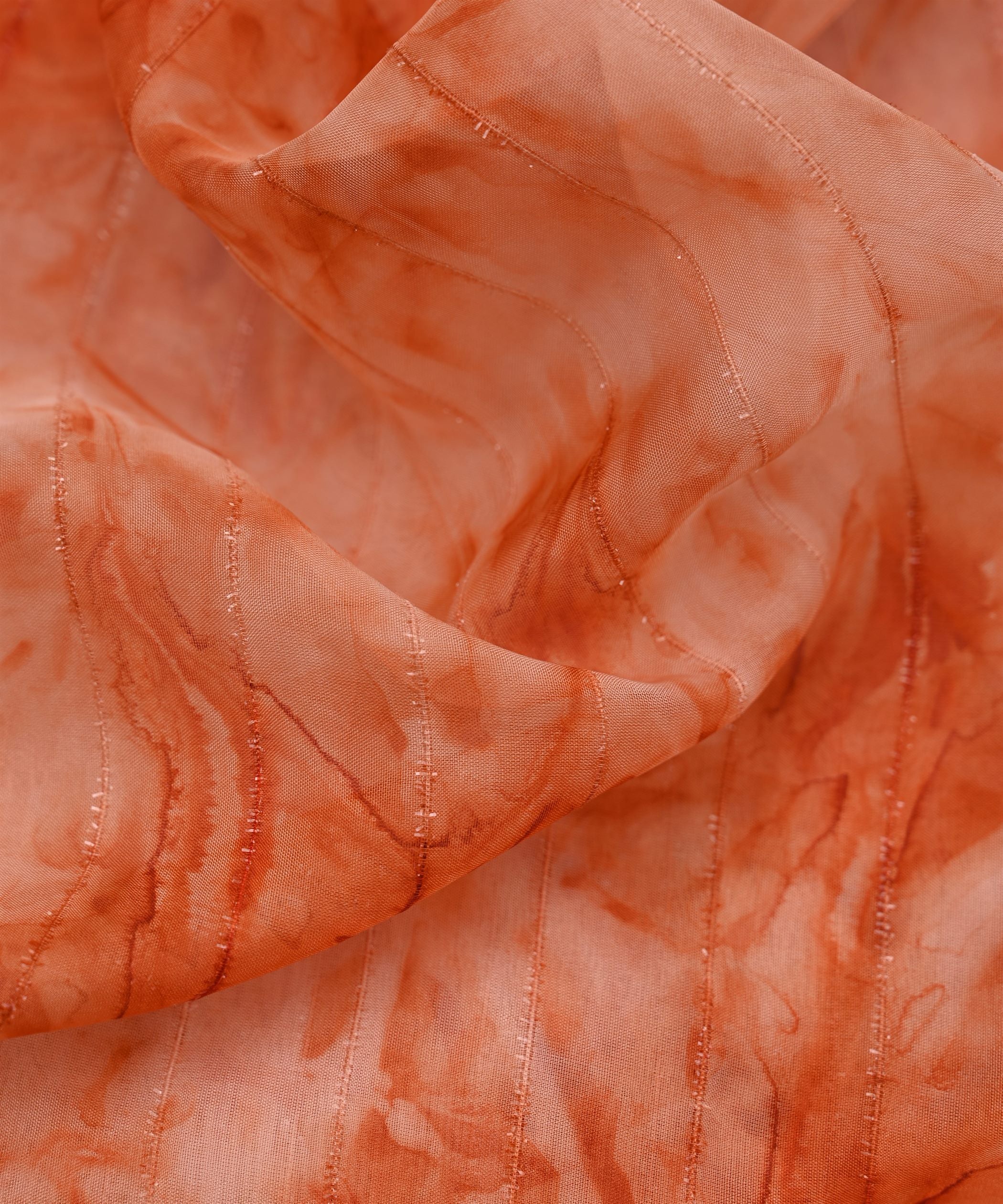 Orange Tie and Dye Organza Fabric with Fur Lining