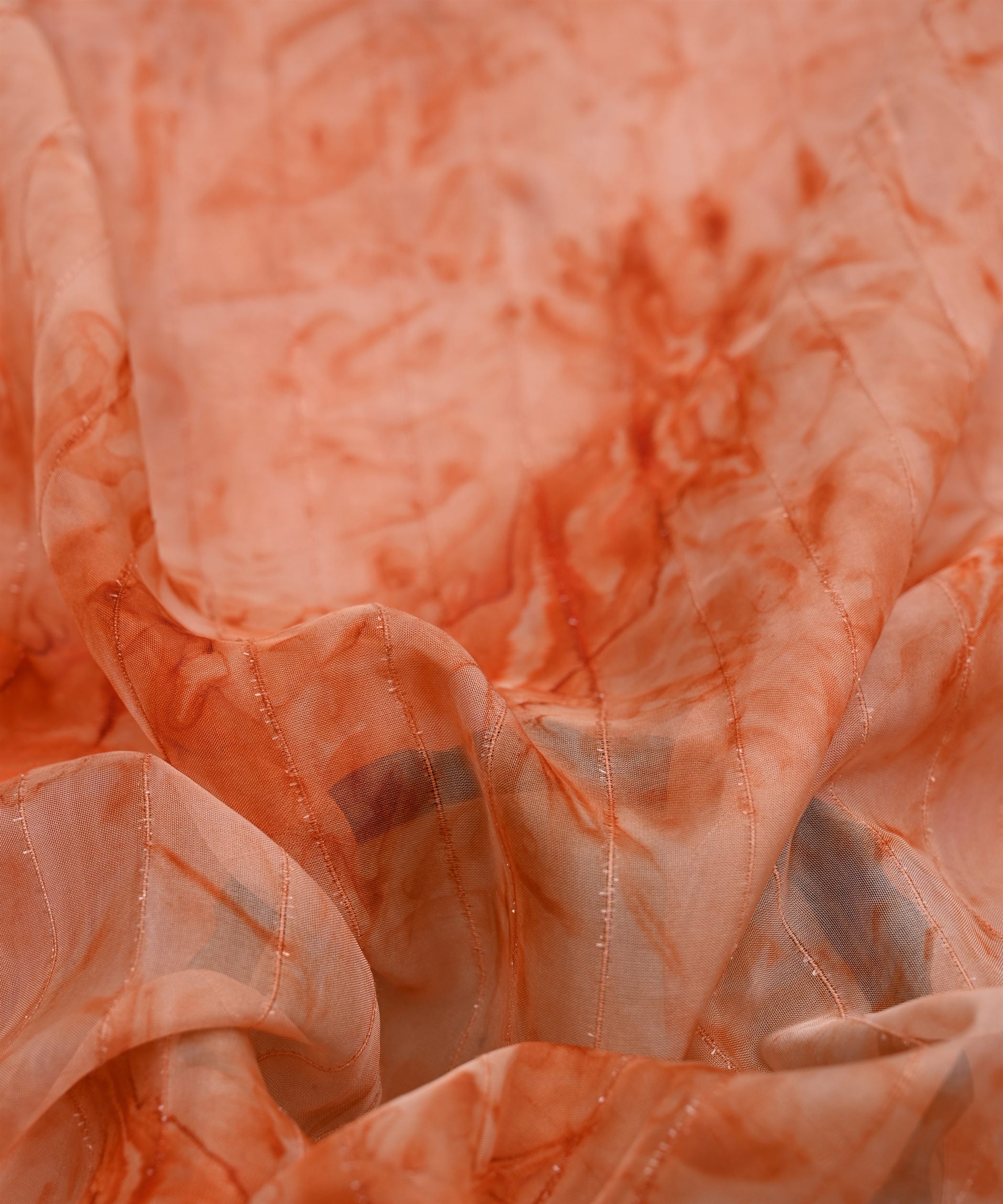 Orange Tie and Dye Organza Fabric with Fur Lining