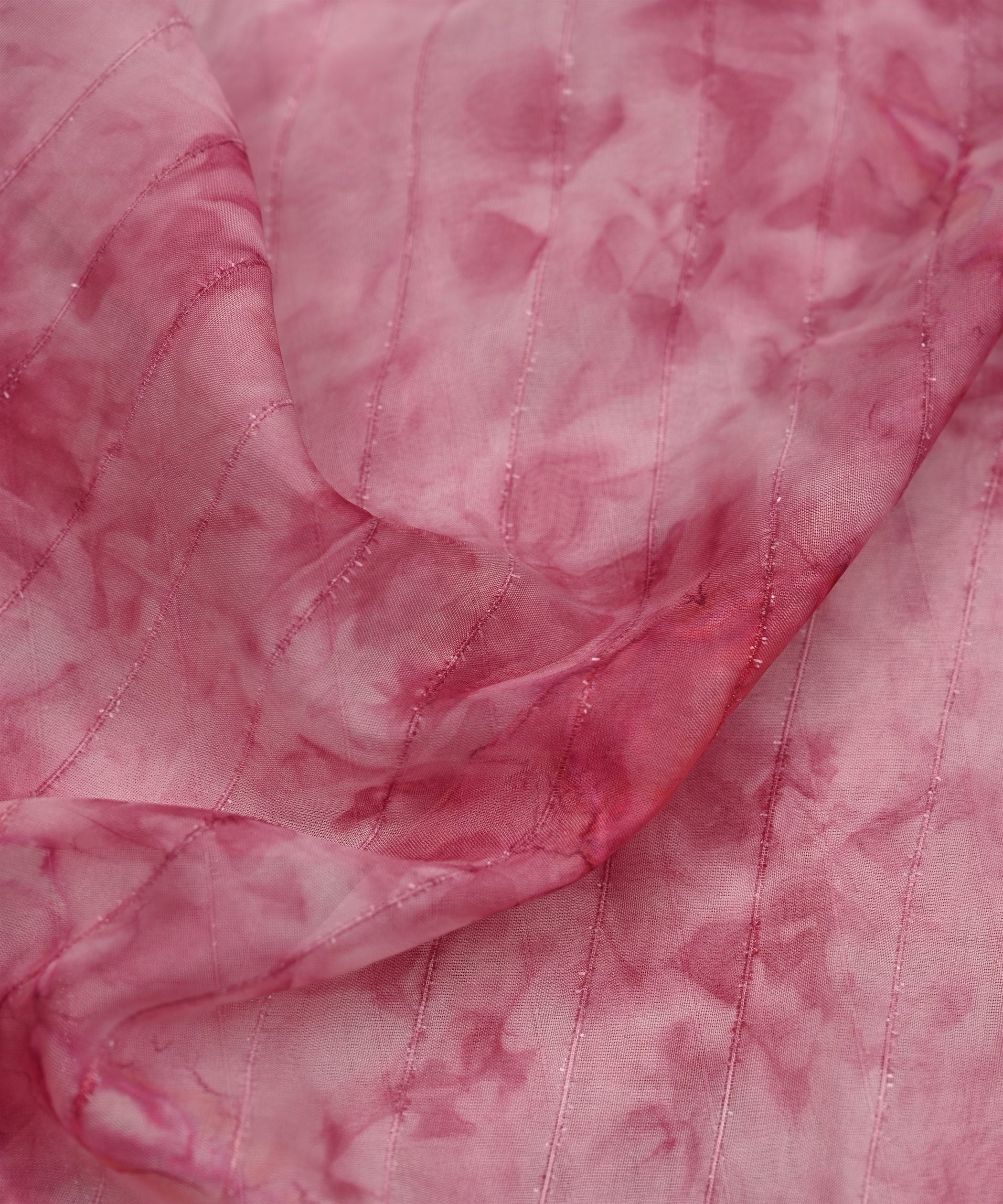 Powder Pink Tie and Dye Organza Fabric with Fur Lining