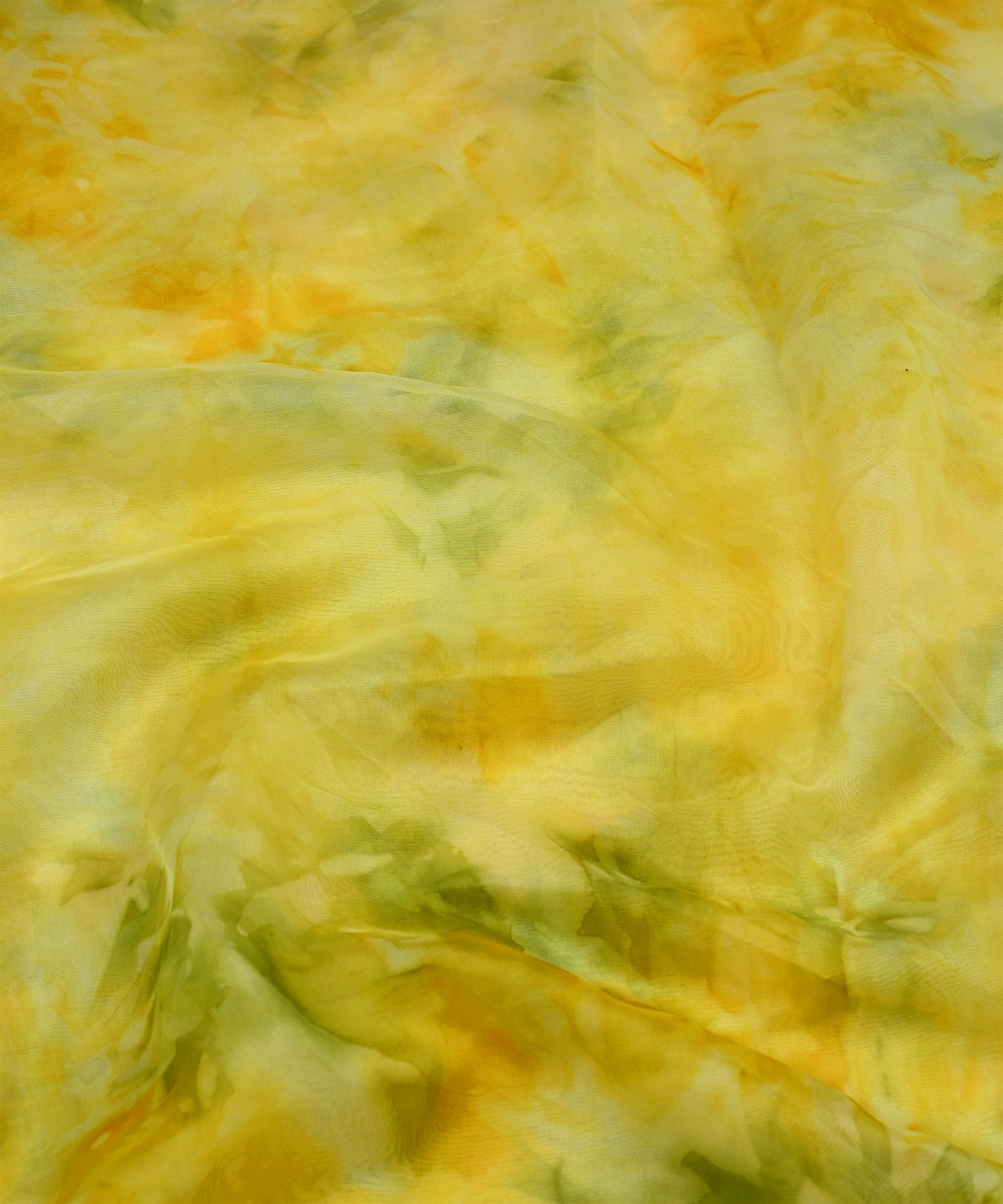 Yellow & Pista Green Tie and Dye Organza Fabric