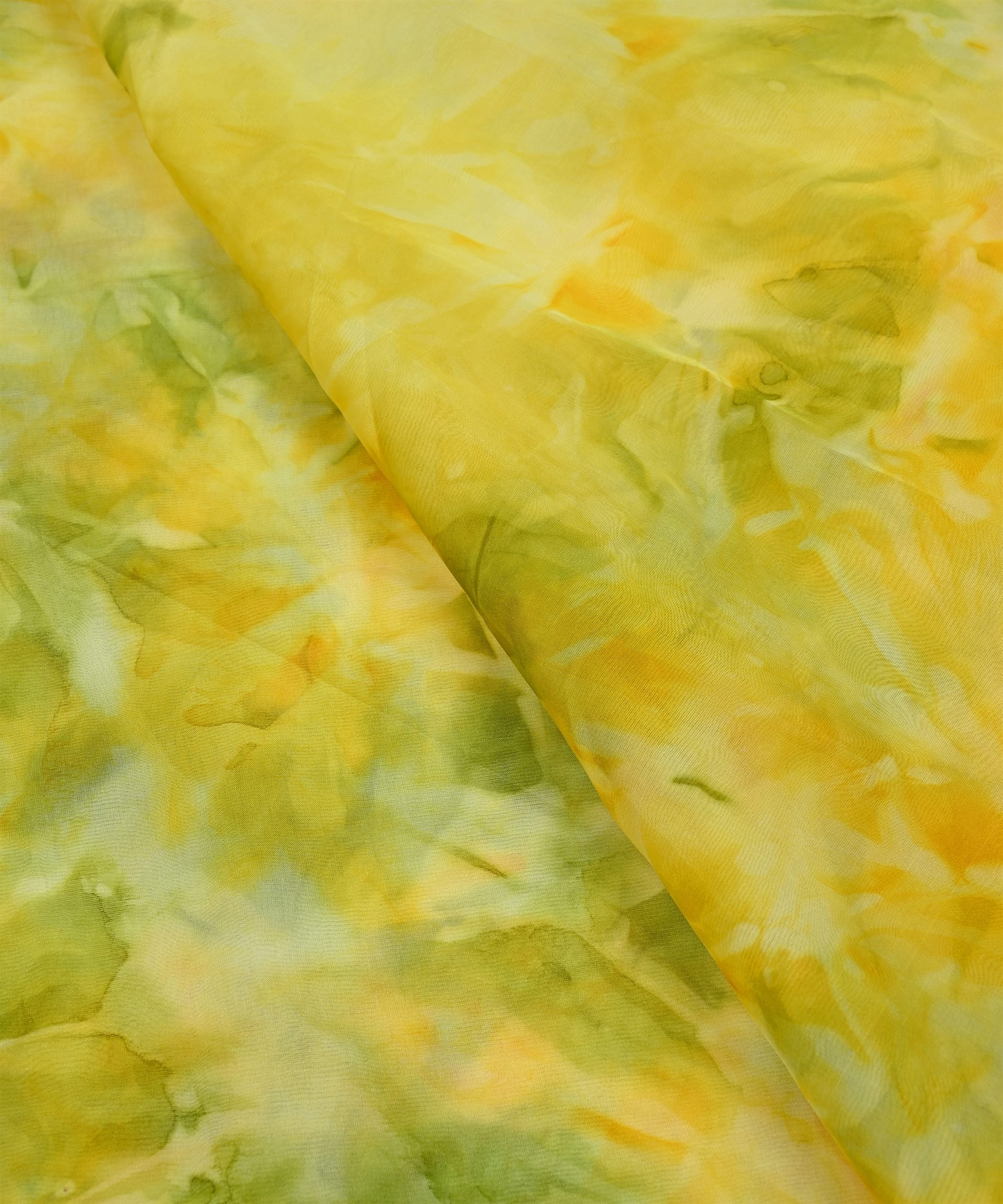 Yellow & Pista Green Tie and Dye Organza Fabric