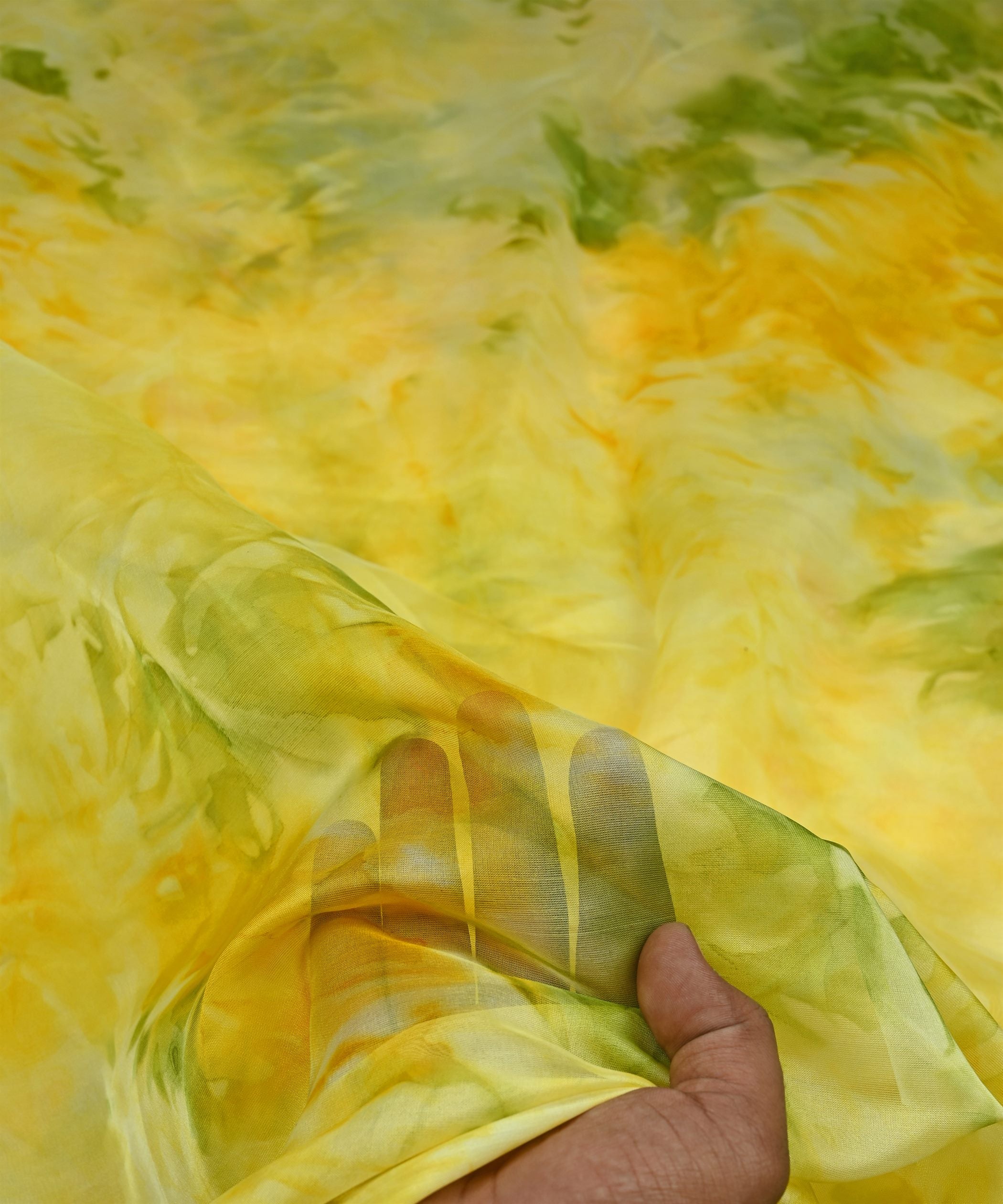 Yellow & Pista Green Tie and Dye Organza Fabric