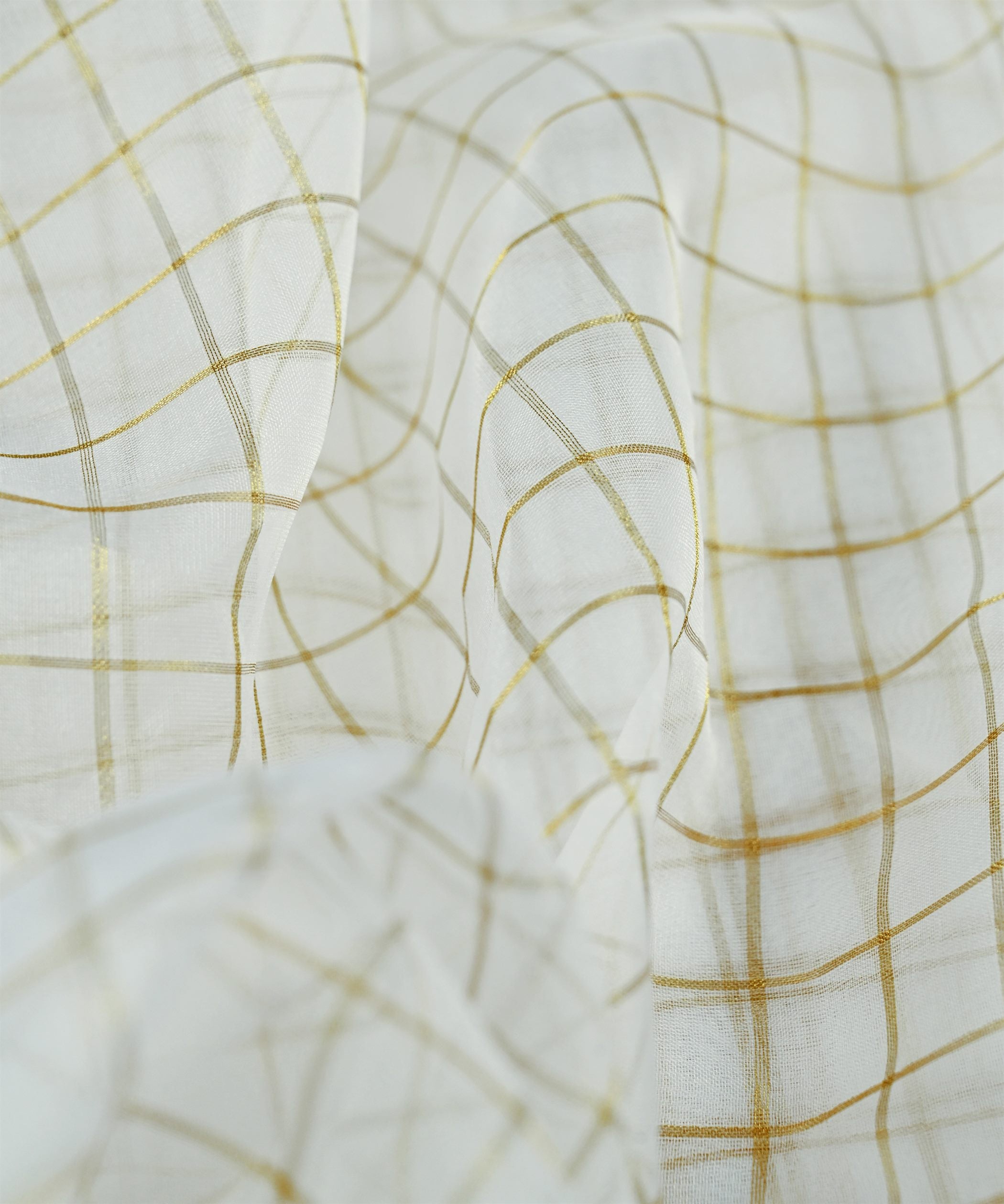 Organza Dyeable Fabric with golden checks