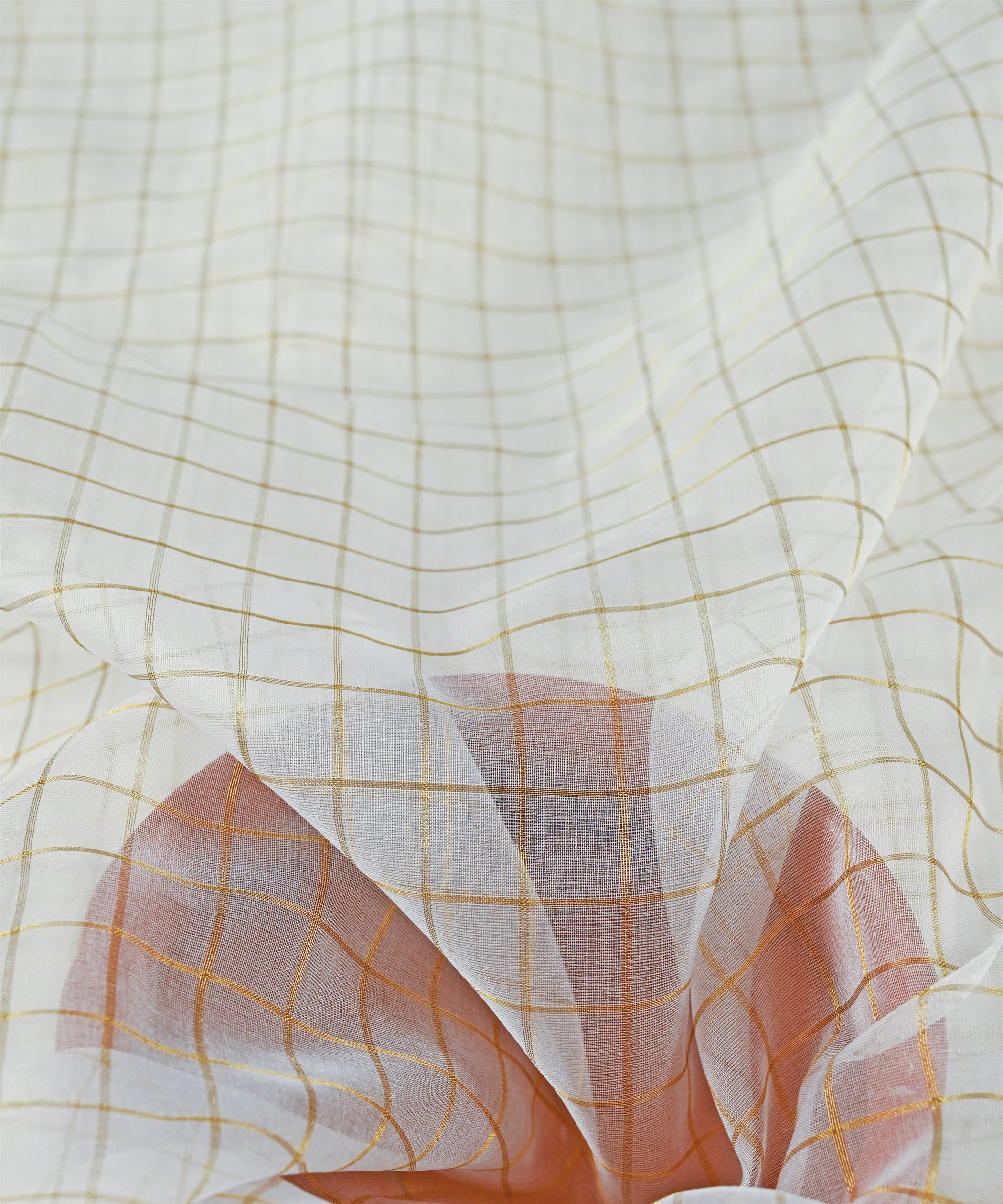 Organza Dyeable Fabric with golden checks