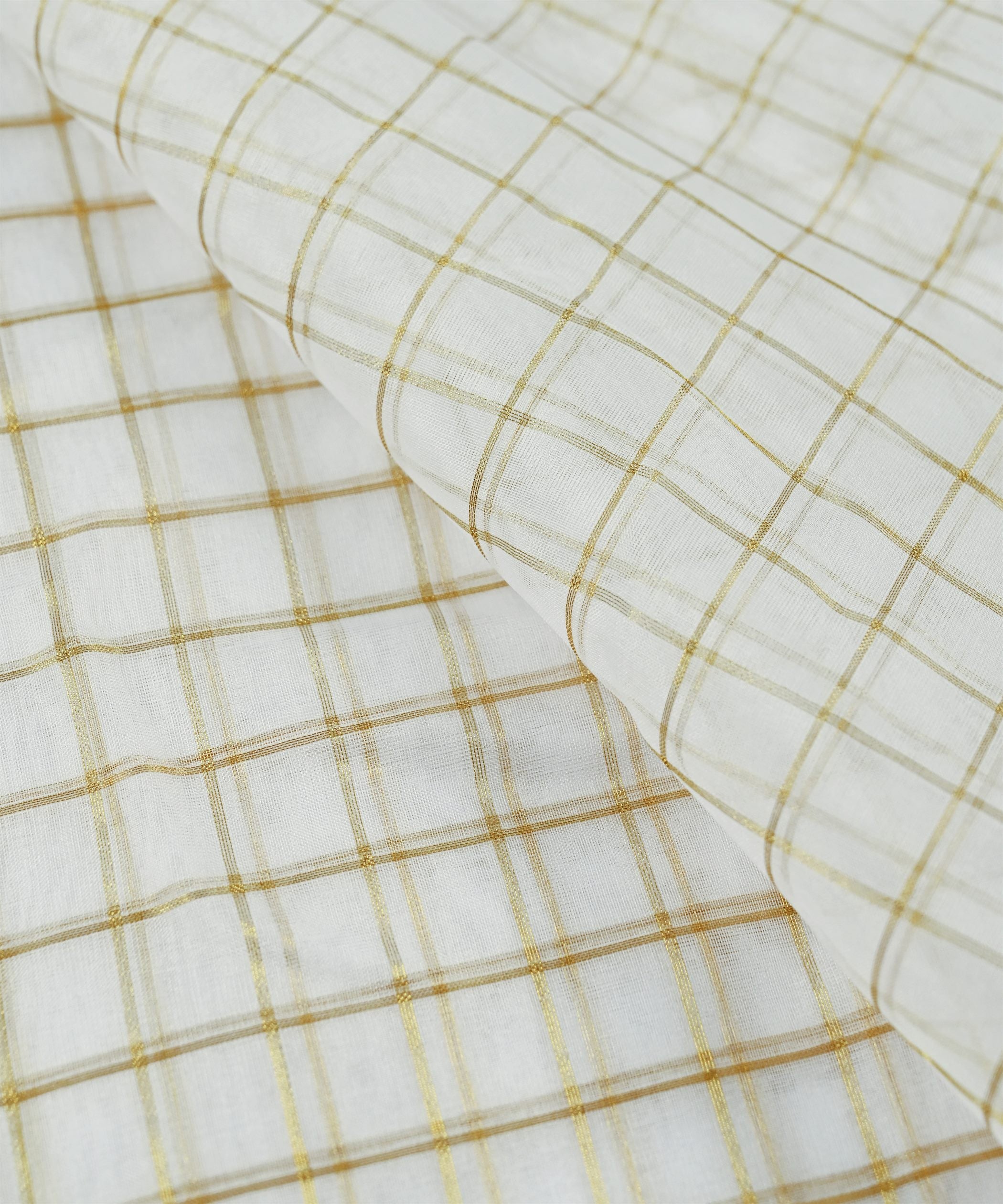 Organza Dyeable Fabric with golden checks