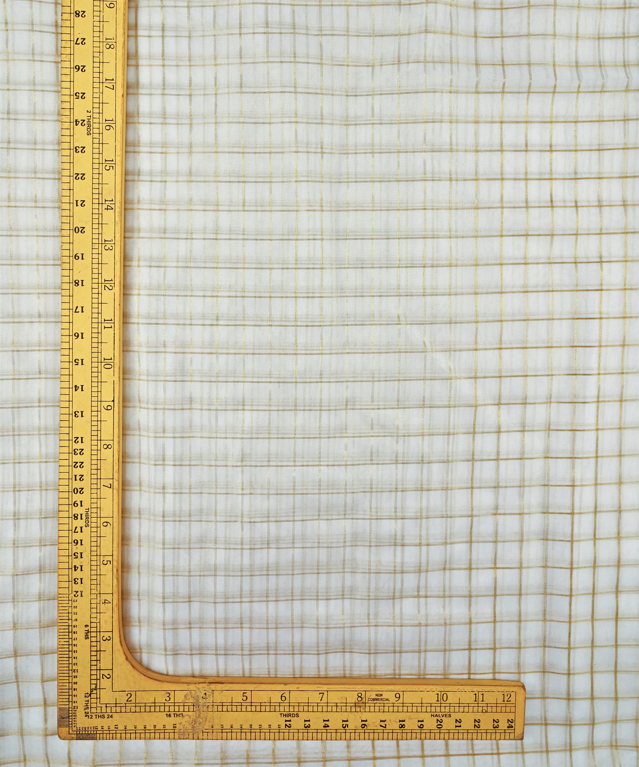 Organza Dyeable Fabric with golden checks