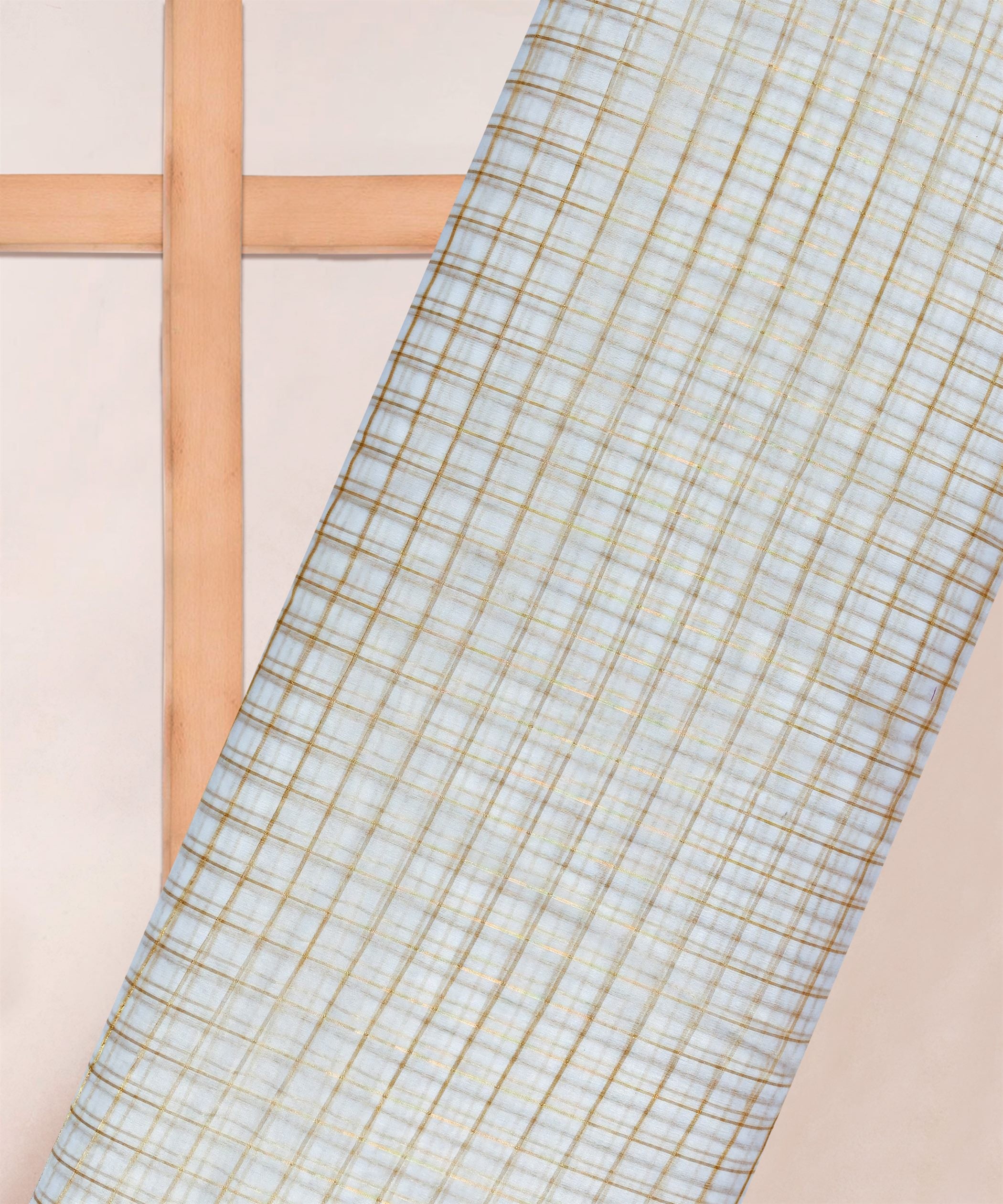 Organza Dyeable Fabric with golden checks