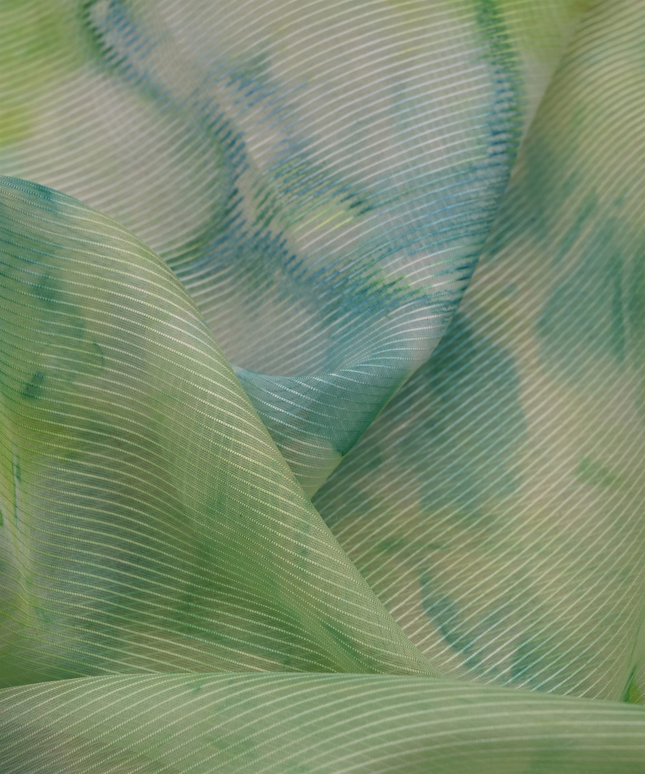 Green Organza Fabric with Shibori Print