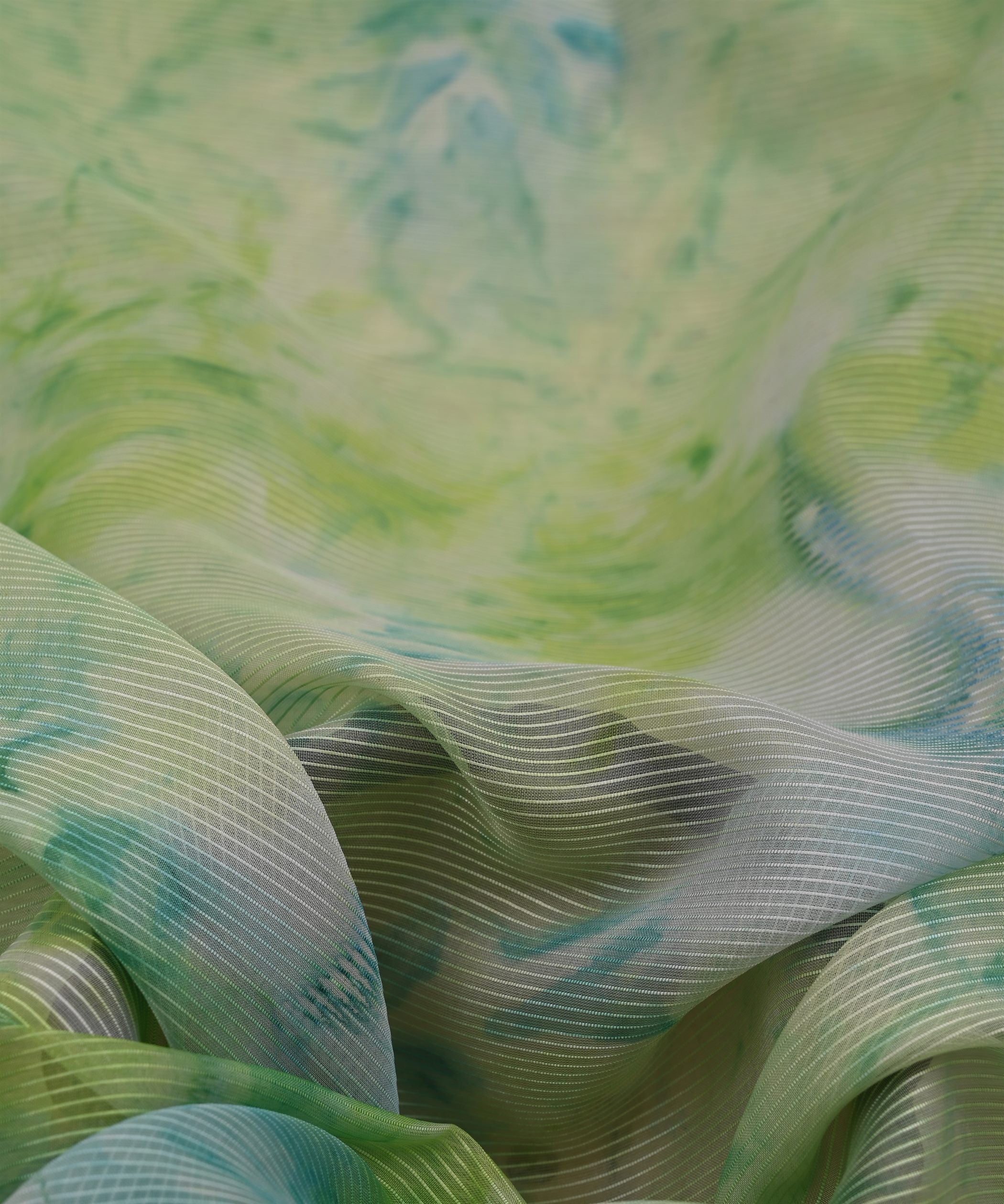 Green Organza Fabric with Shibori Print