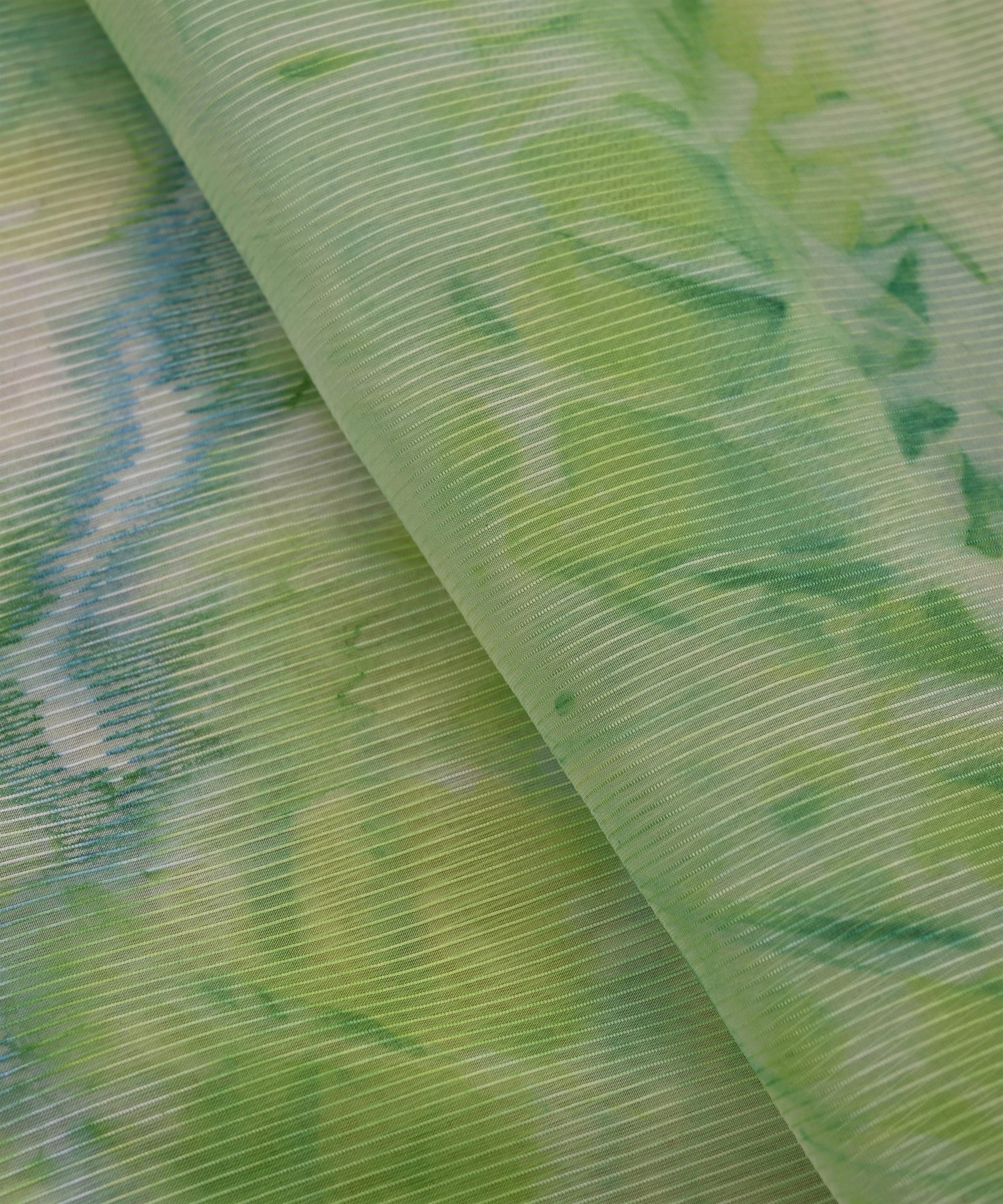 Green Organza Fabric with Shibori Print