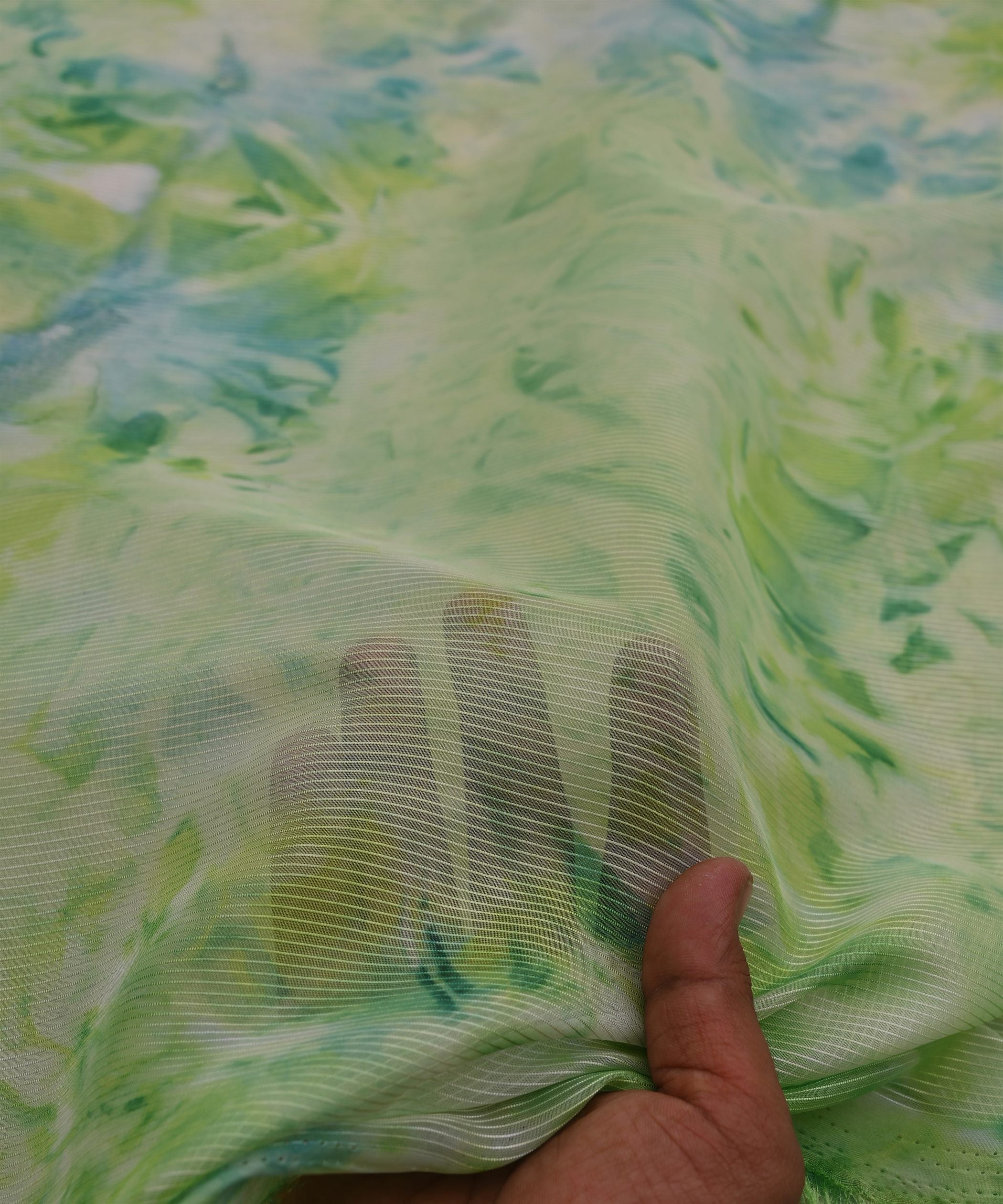 Green Organza Fabric with Shibori Print