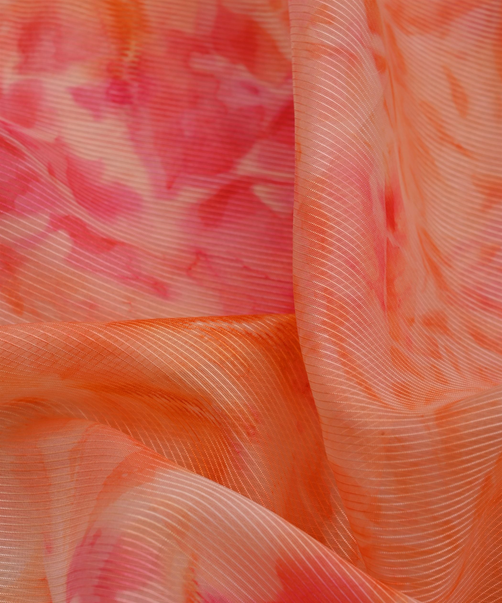 Orange Organza Fabric with Shibori Print