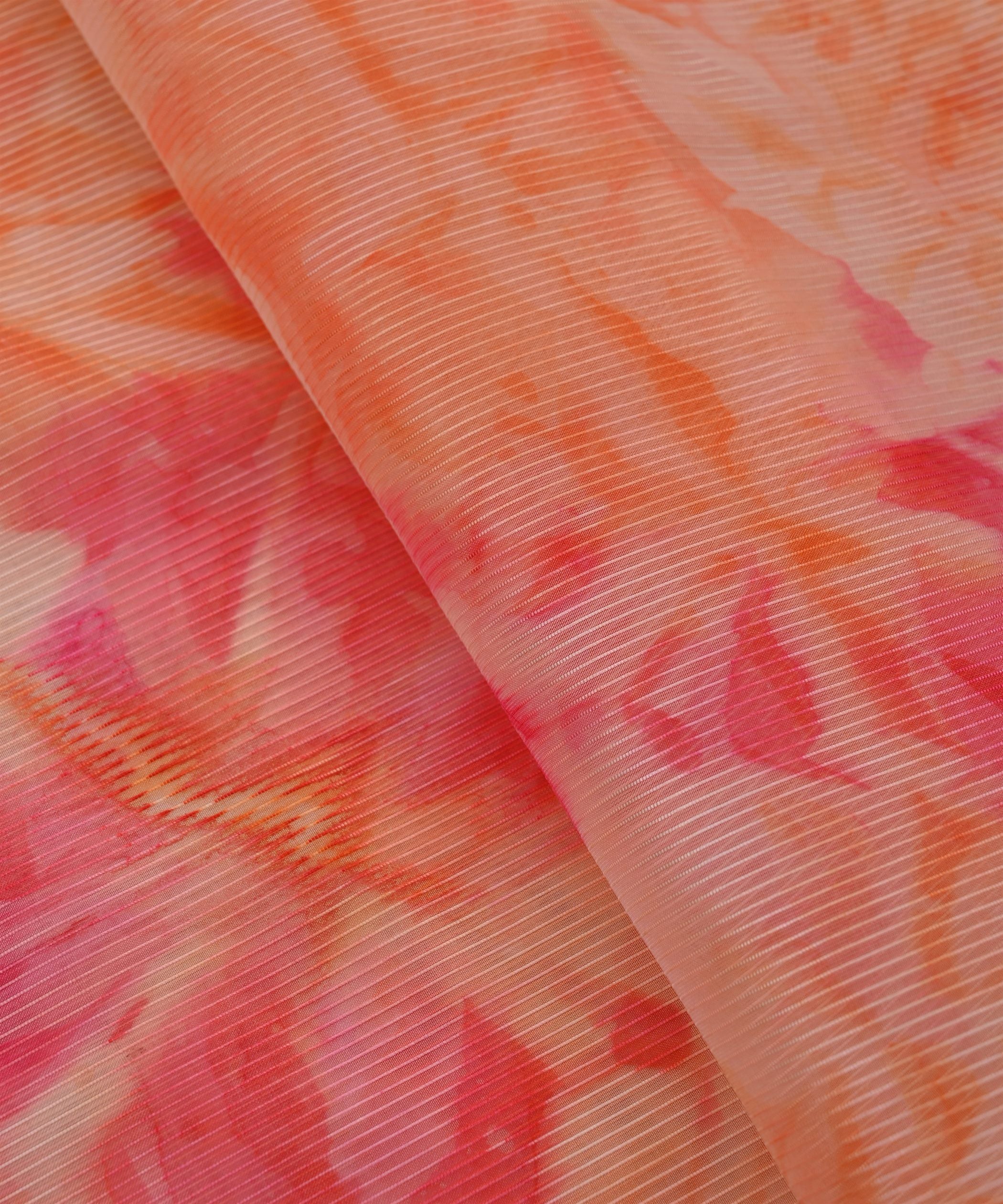 Orange Organza Fabric with Shibori Print