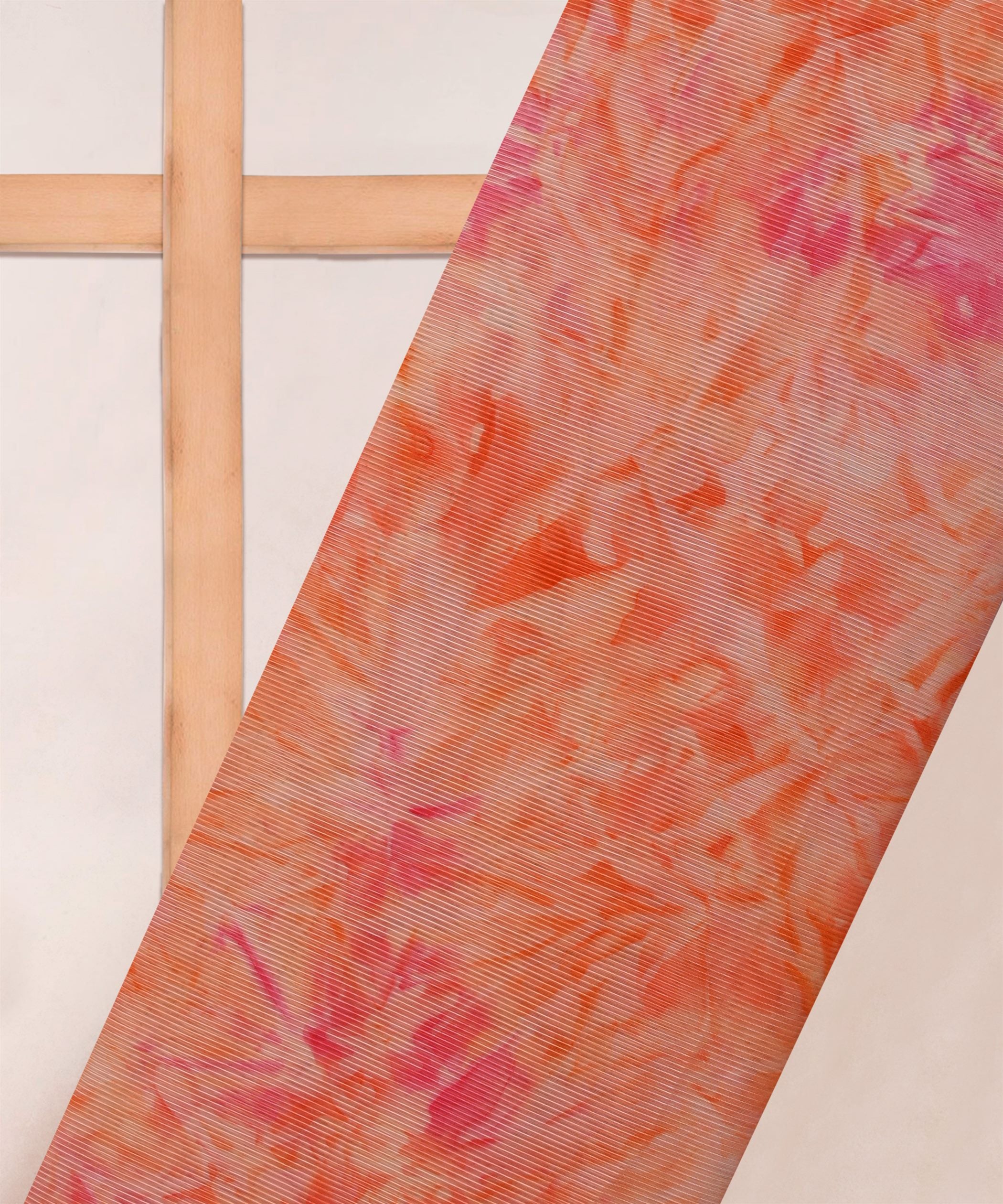 Orange Organza Fabric with Shibori Print