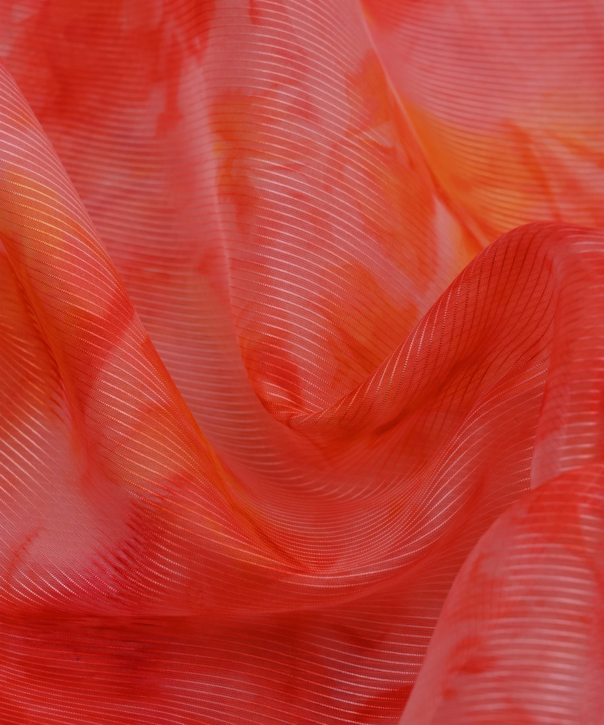 Red Organza Fabric with Shibori Print