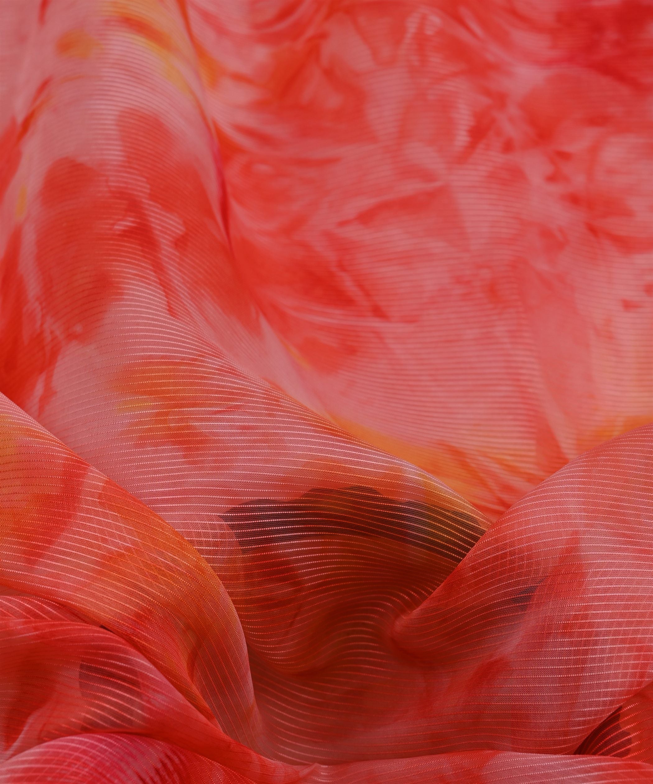 Red Organza Fabric with Shibori Print
