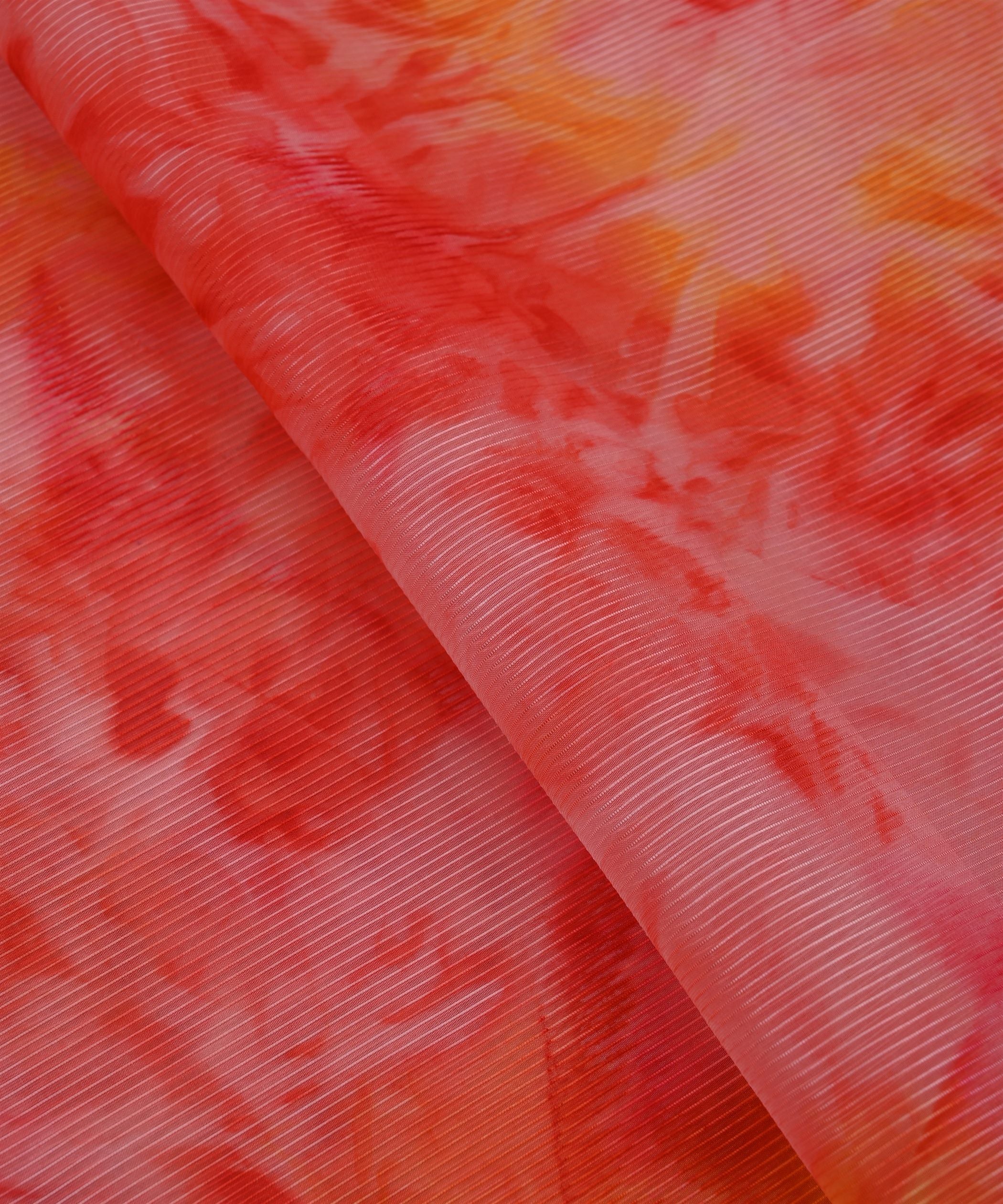 Red Organza Fabric with Shibori Print