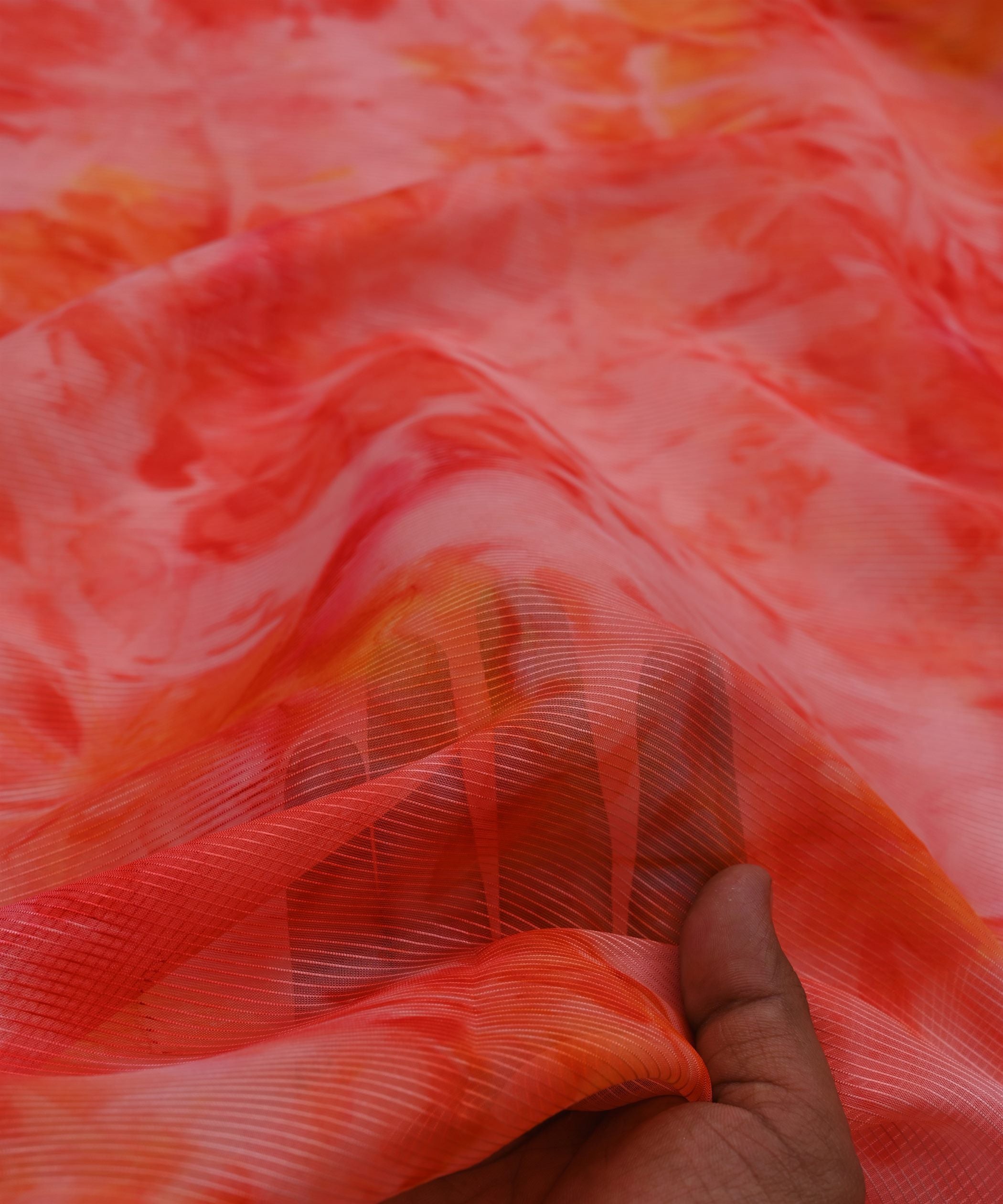 Red Organza Fabric with Shibori Print