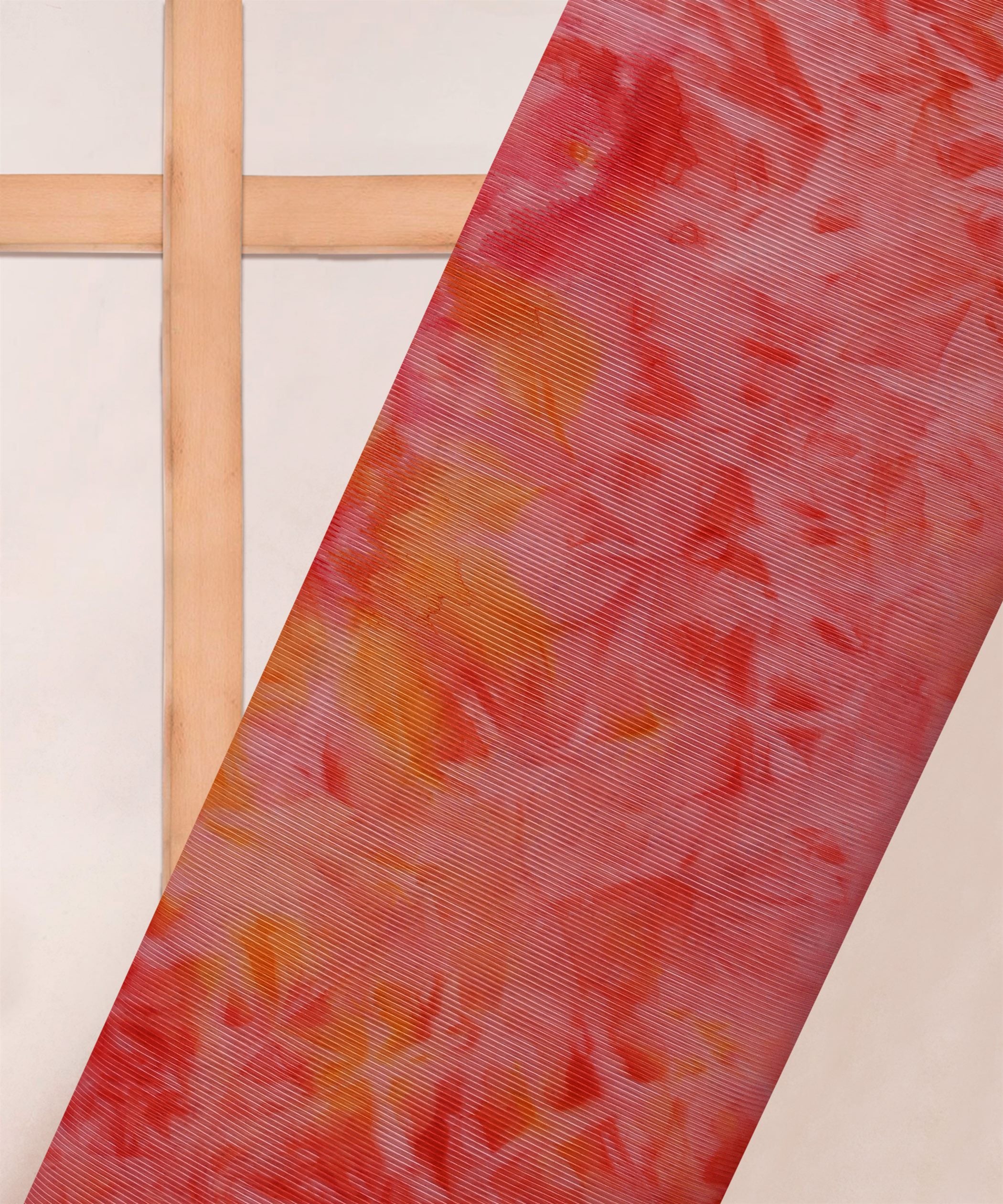 Red Organza Fabric with Shibori Print