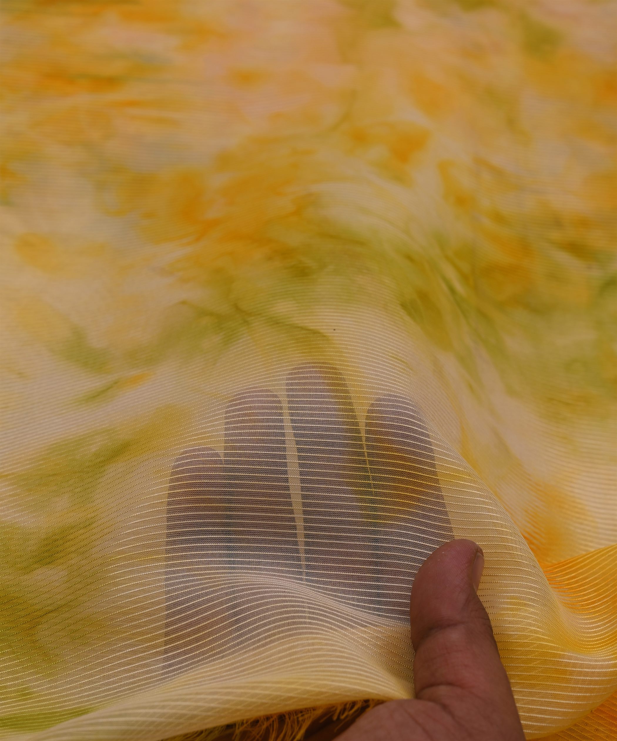Yellow Organza Fabric with Shibori Print