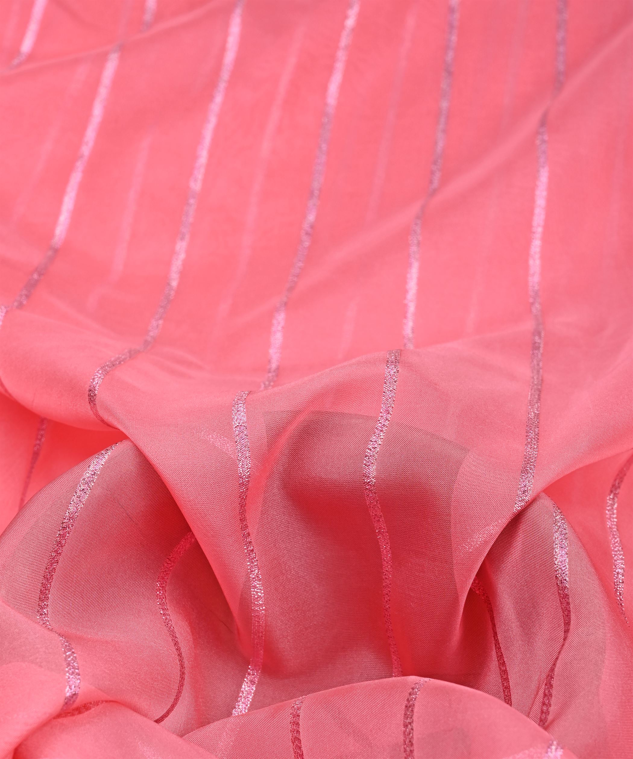 Baby Pink Organza fabric with silver Lining