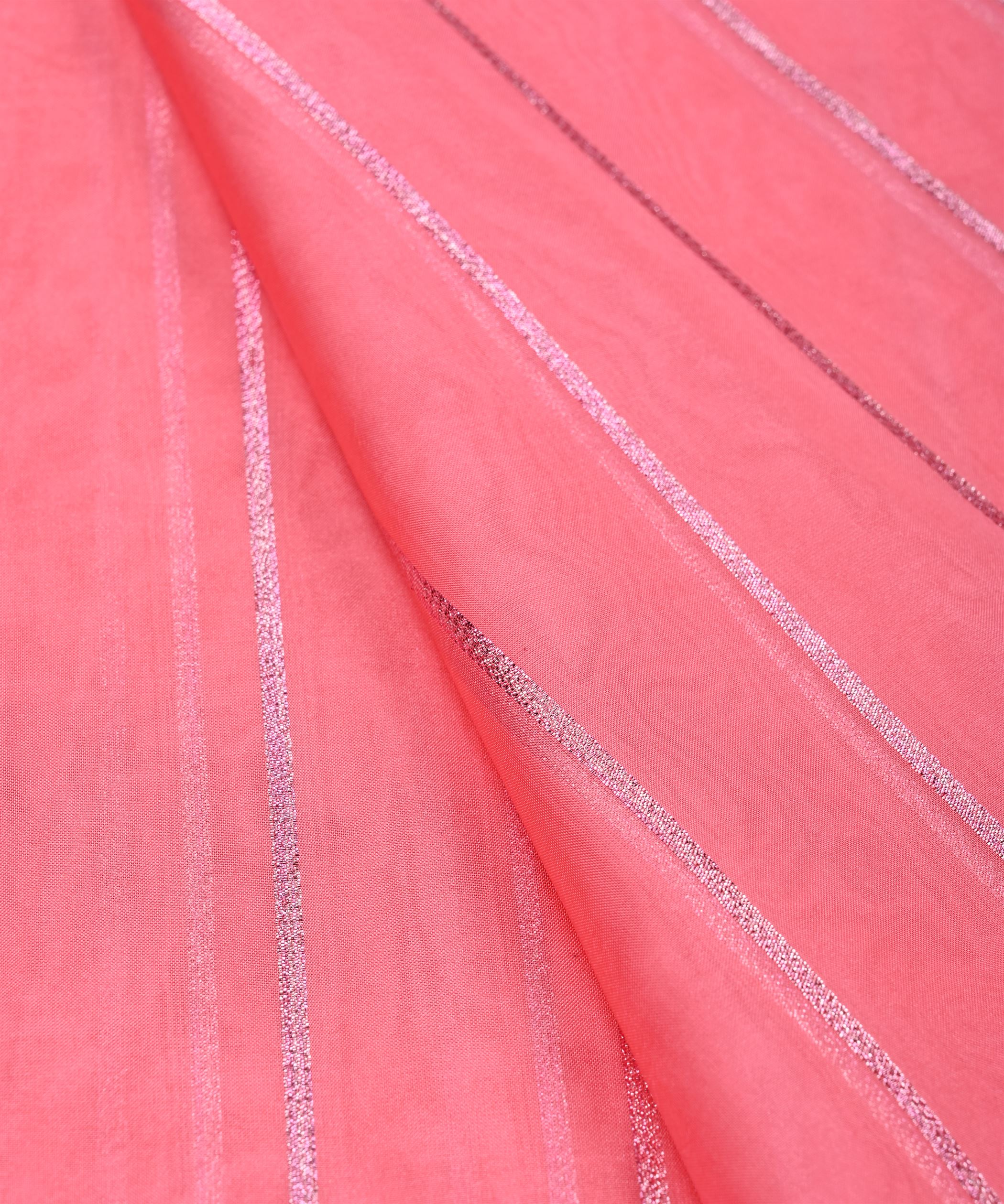 Baby Pink Organza fabric with silver Lining