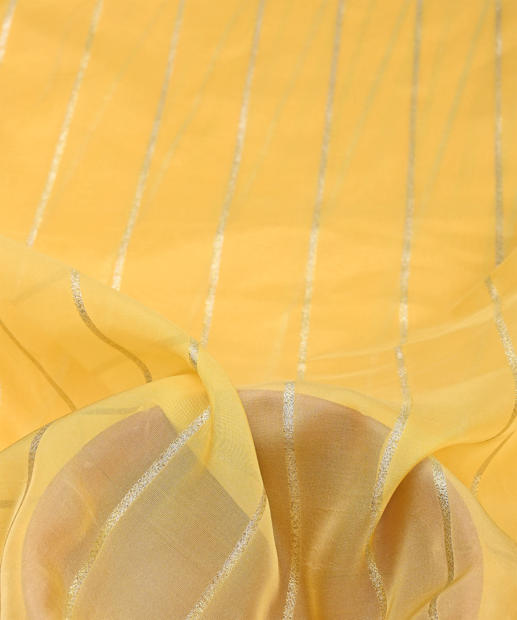 Lime Yellow Organza fabric with silver Lining